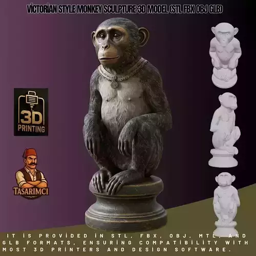 Victorian Style Monkey Sculpture 3D Model STL FBX OBJ GLB