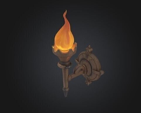 Stylized Medieval Wall Torch Fantasy Game Prop Low-poly 3D model