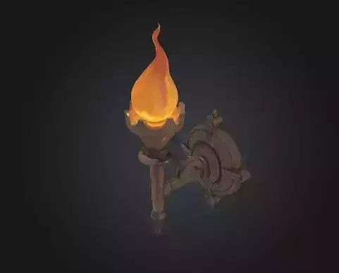 Stylized Medieval Wall Torch Fantasy Game Prop