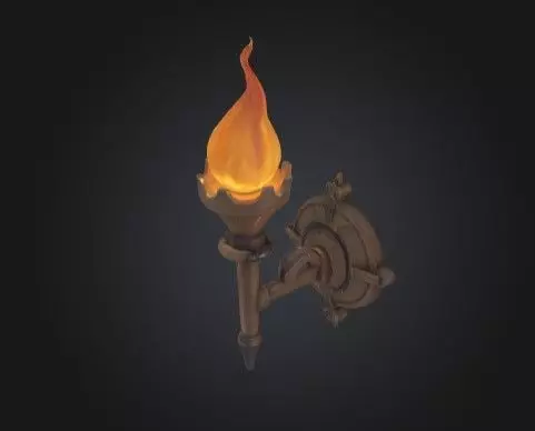 Stylized Medieval Wall Torch Fantasy Game Prop Low-poly 3D model_0