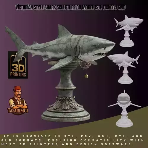 Victorian Style Shark Sculpture 3D Model STL FBX OBJ GLB 3D print model