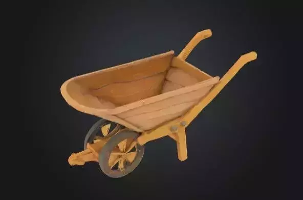 Stylized Wooden Wheelbarrow Farm Game Prop