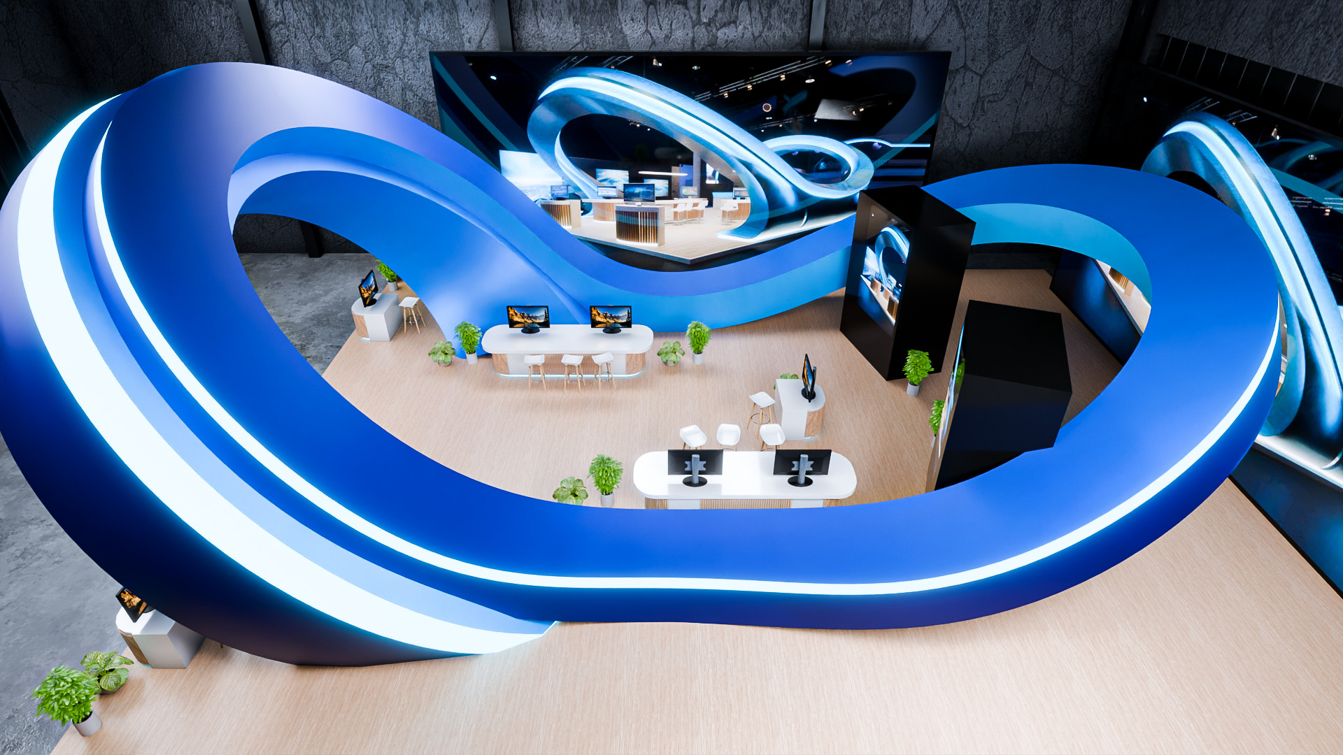 Futuristic 3D Exhibition Booth with Hall Setup 3D model 3D model_9