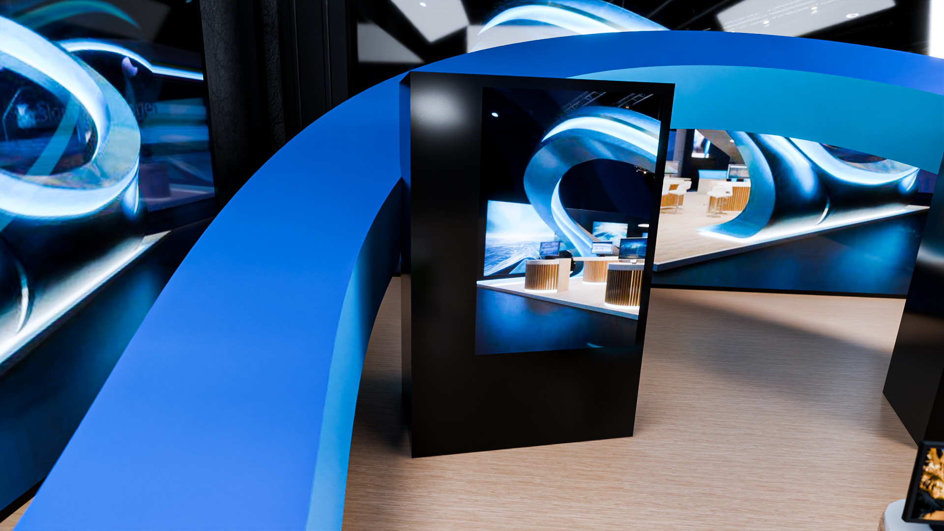 Futuristic 3D Exhibition Booth with Hall Setup 3D model 3D model_5