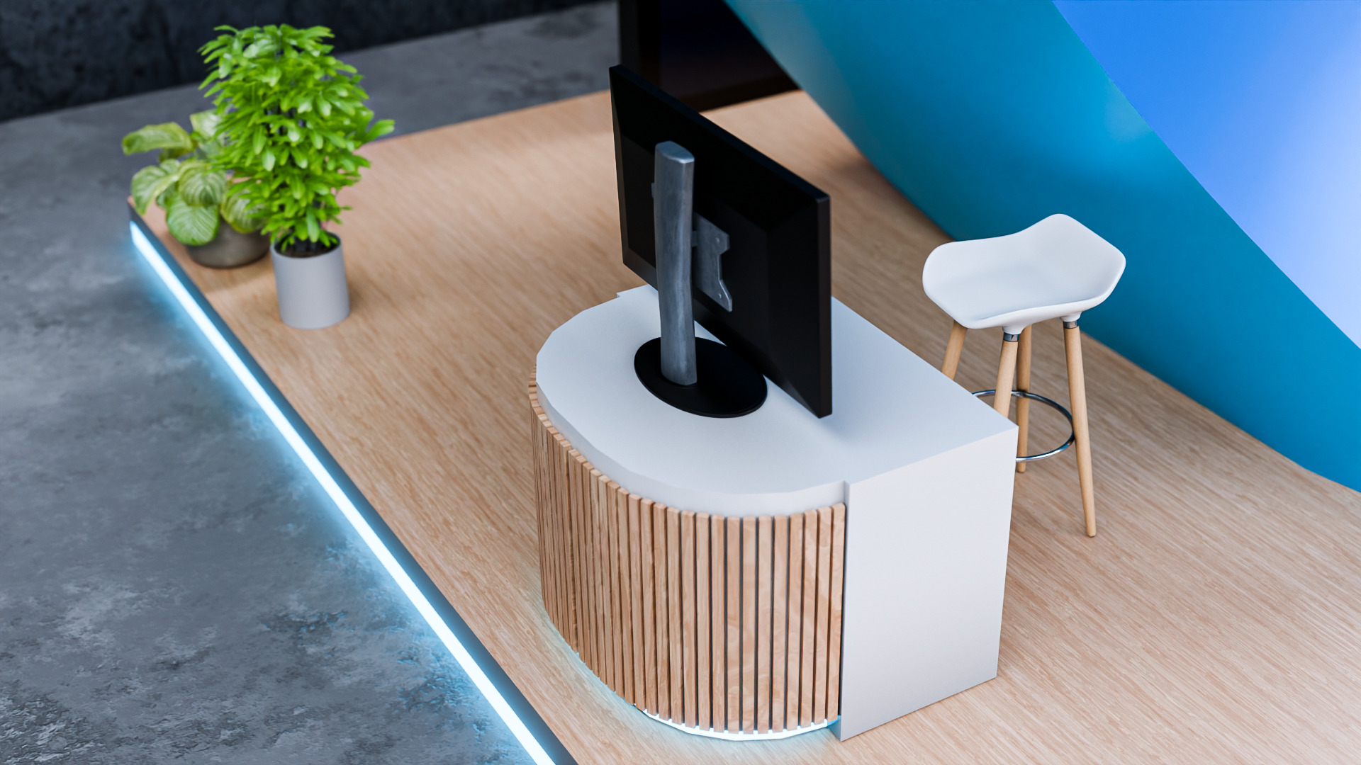 Futuristic 3D Exhibition Booth with Hall Setup 3D model 3D model_4