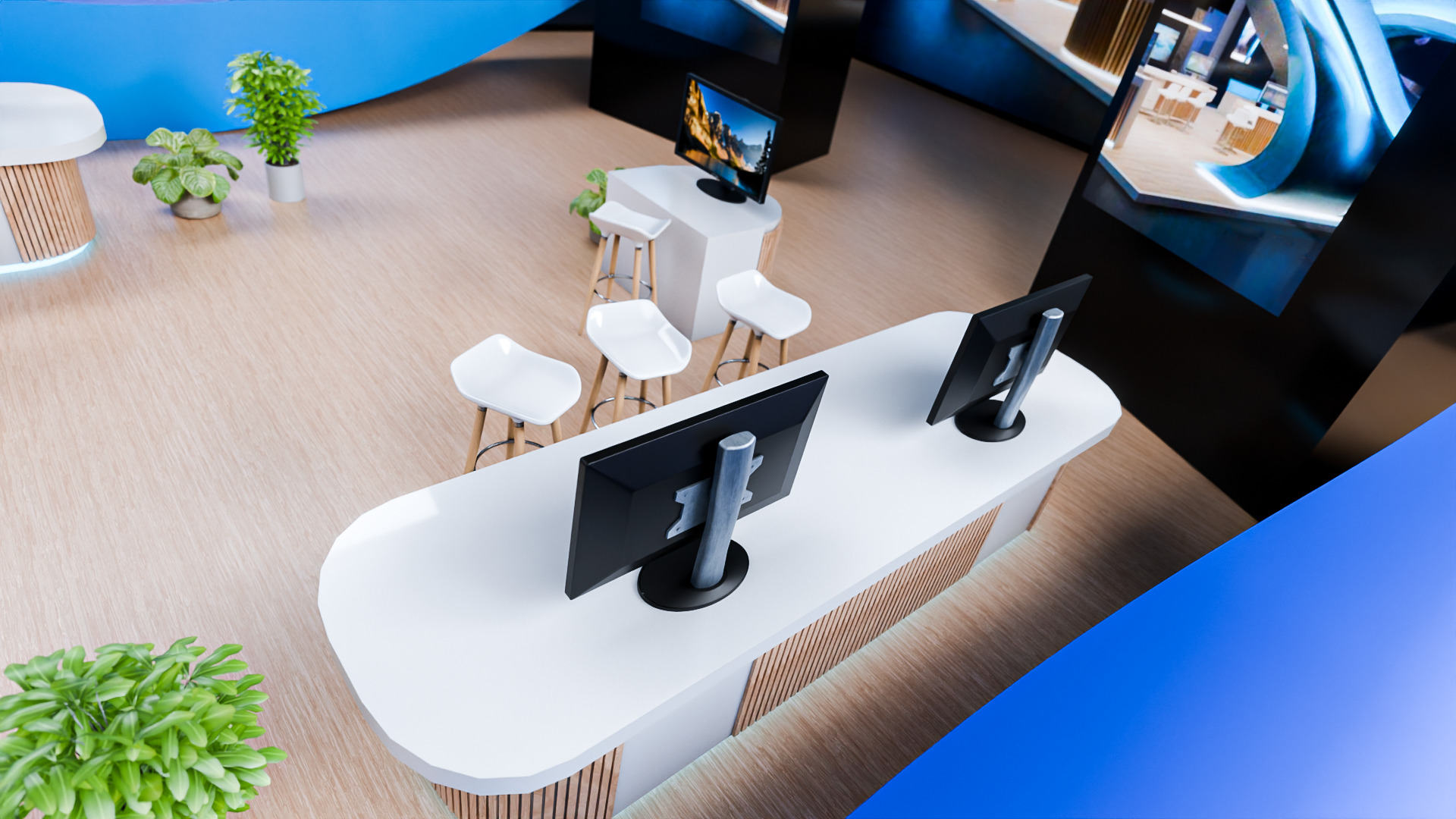 Futuristic 3D Exhibition Booth with Hall Setup 3D model 3D model_6