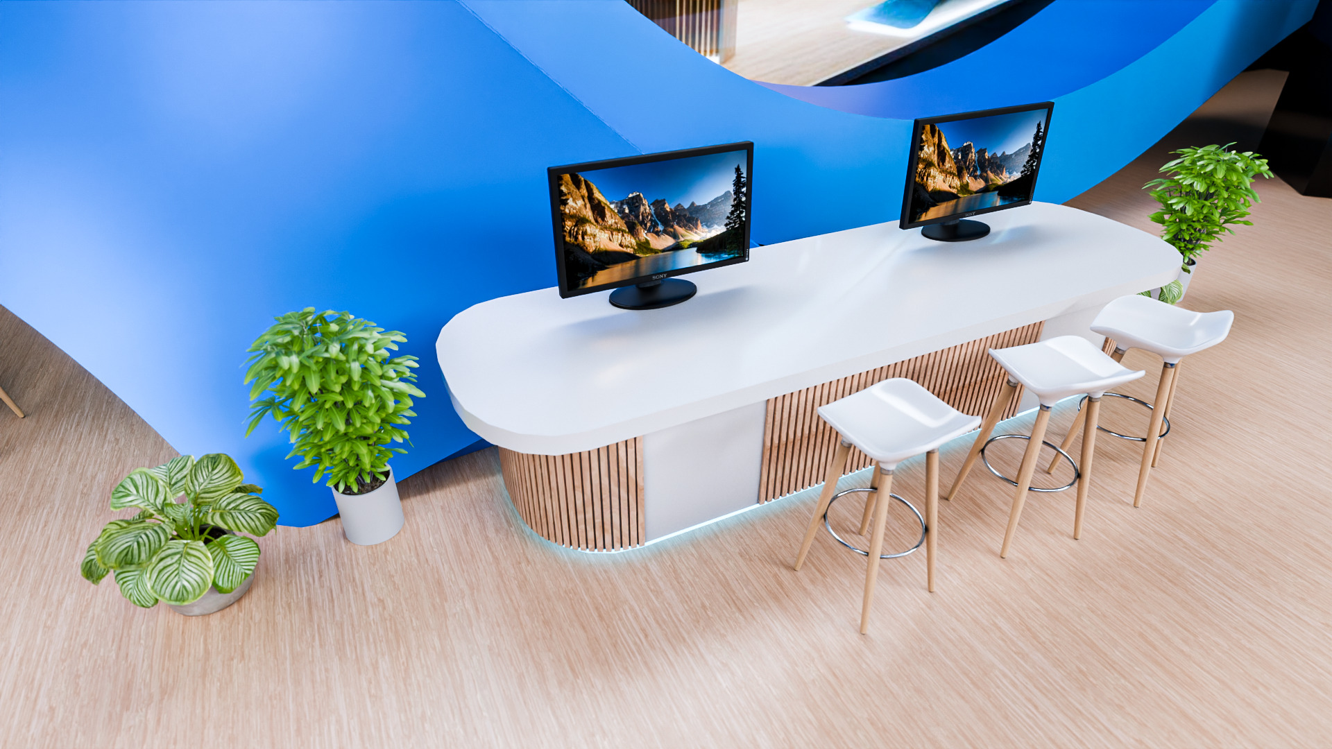 Futuristic 3D Exhibition Booth with Hall Setup 3D model 3D model_1