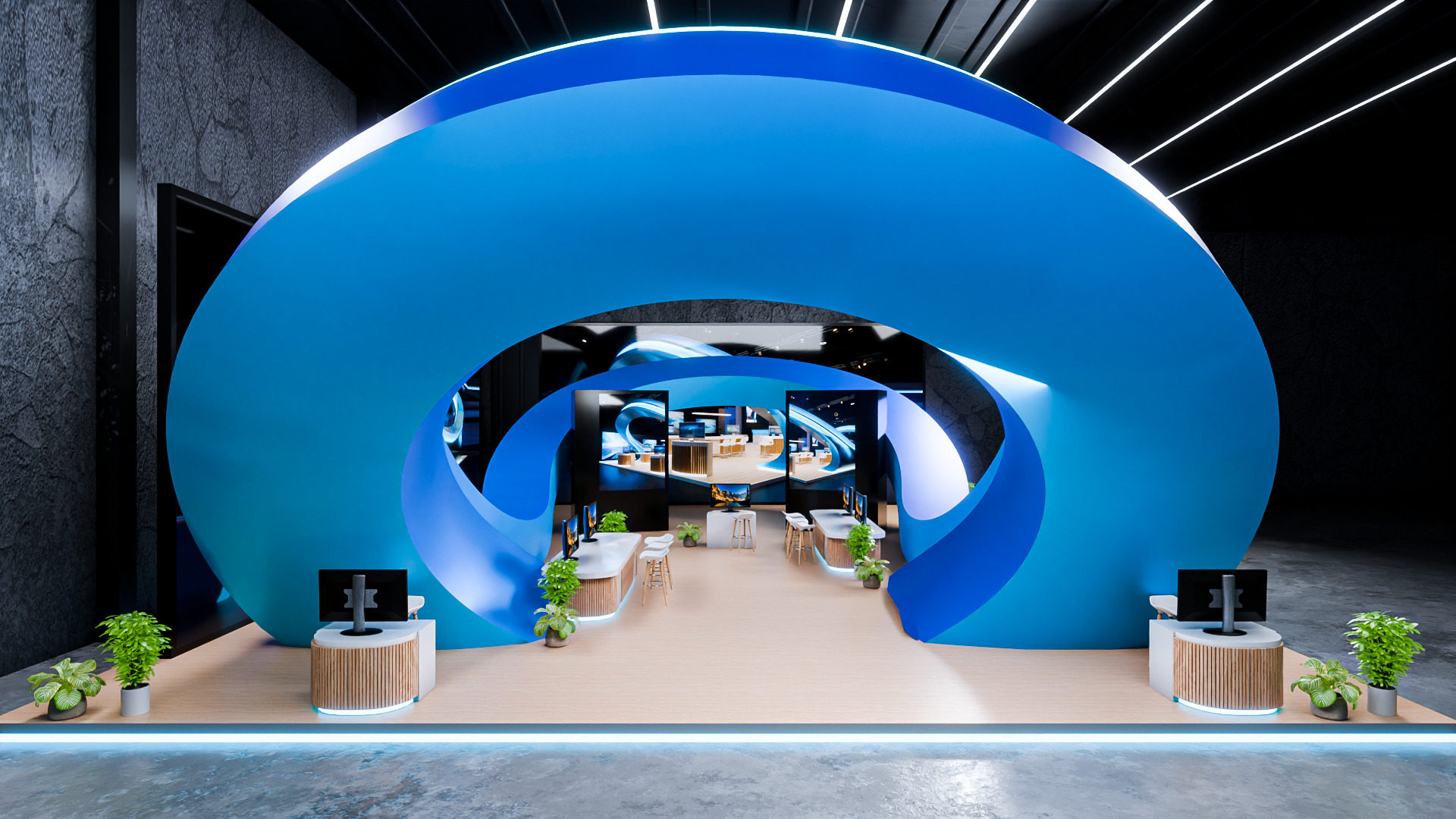 Futuristic 3D Exhibition Booth with Hall Setup 3D model 3D model_7