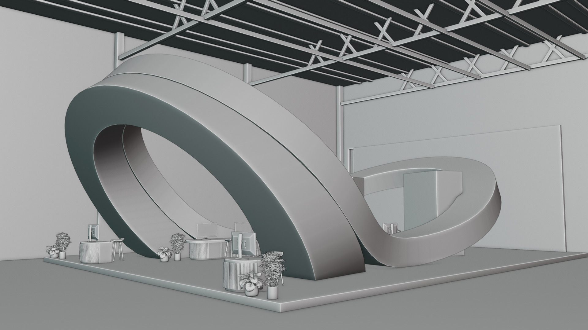 Futuristic 3D Exhibition Booth with Hall Setup 3D model 3D model_10