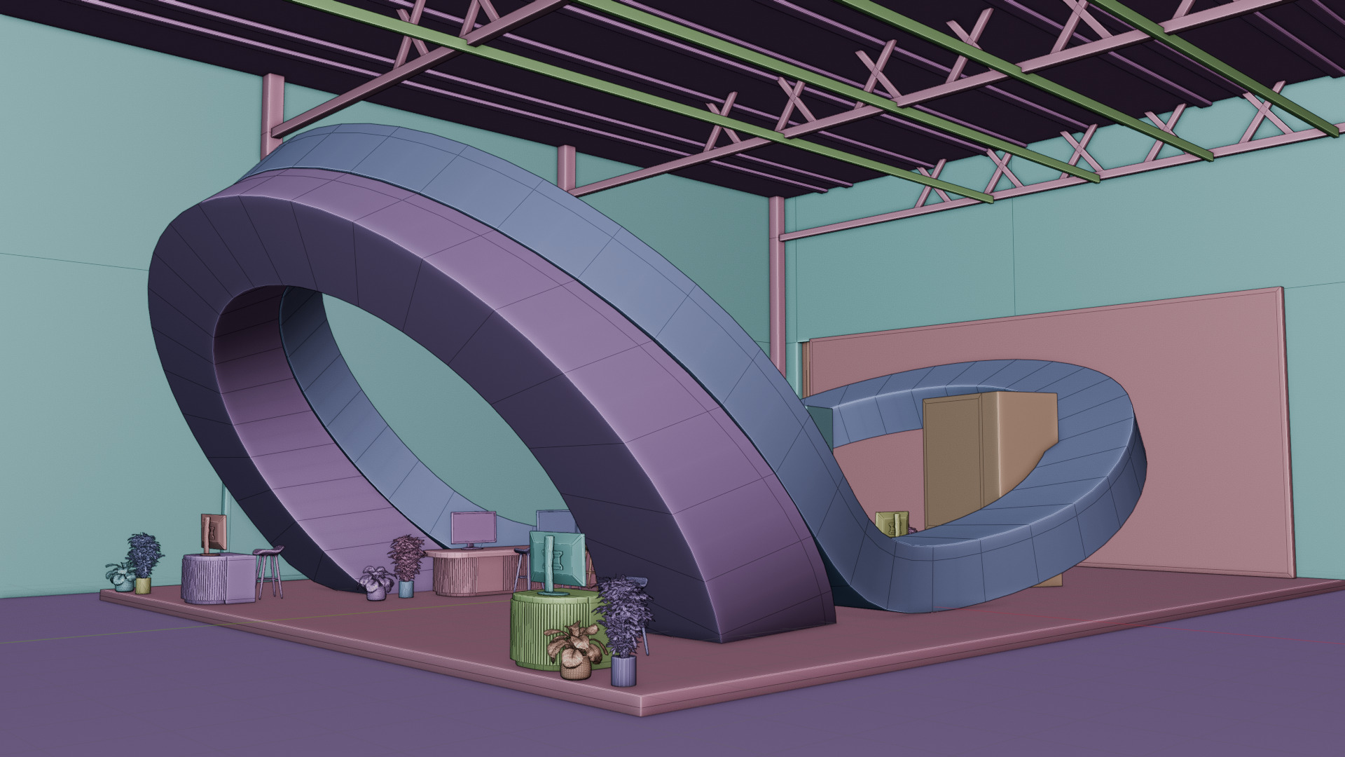 Futuristic 3D Exhibition Booth with Hall Setup 3D model 3D model_12