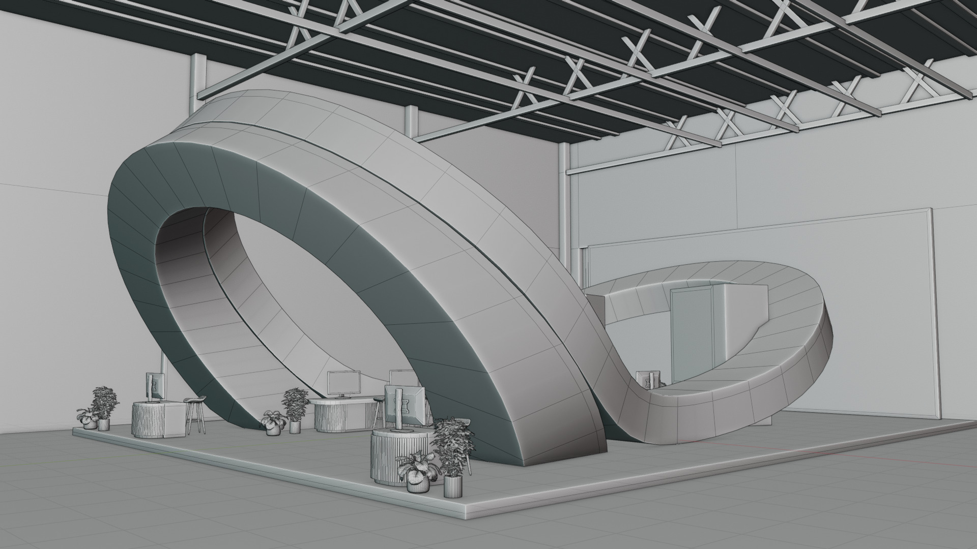 Futuristic 3D Exhibition Booth with Hall Setup 3D model 3D model_11