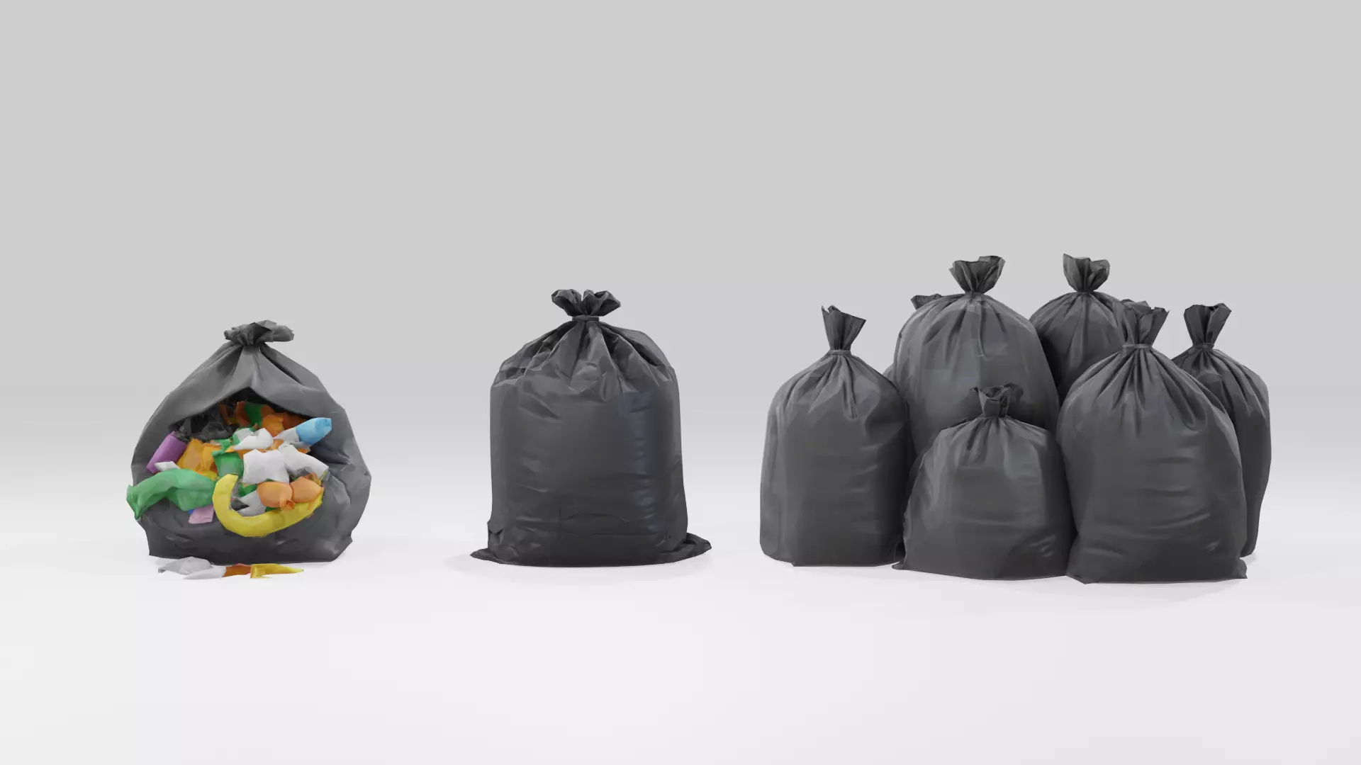 Trash Bag 3D Collection - Torn-Standing-Piled Low-poly 3D model
