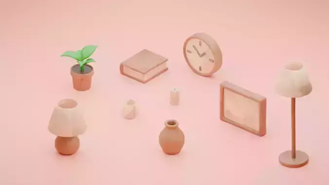 Cozy Home Decor Pack - 9 Essential 3D Props for Interior Scenes