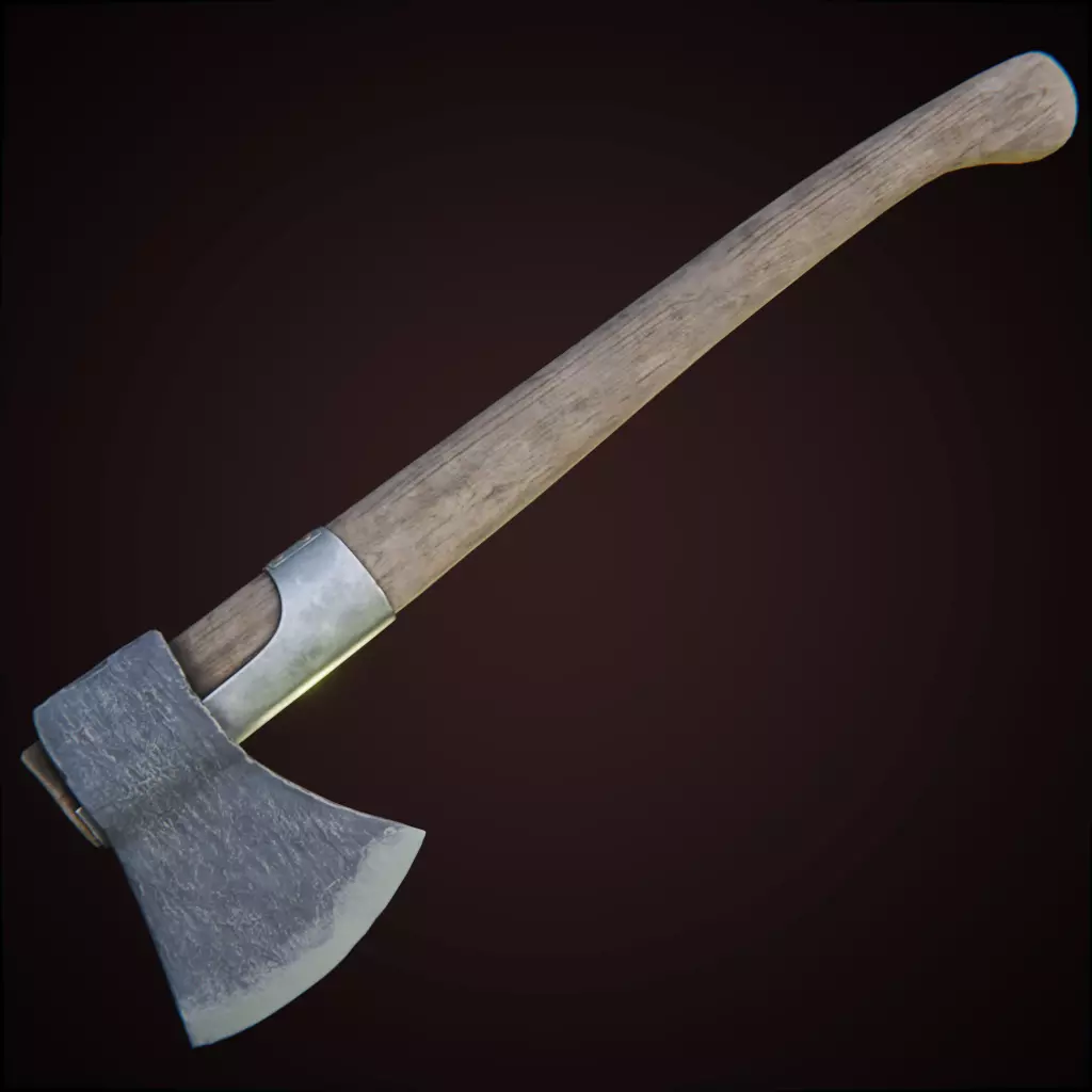 Woodcutters axe Low-poly 3D model_0