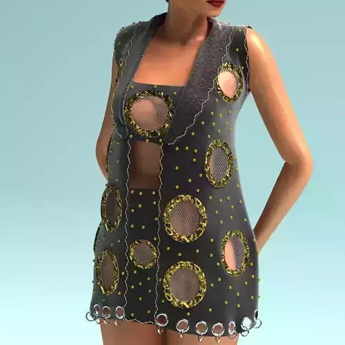 Futuristic Digital Fashion Outfit with Gold Accents