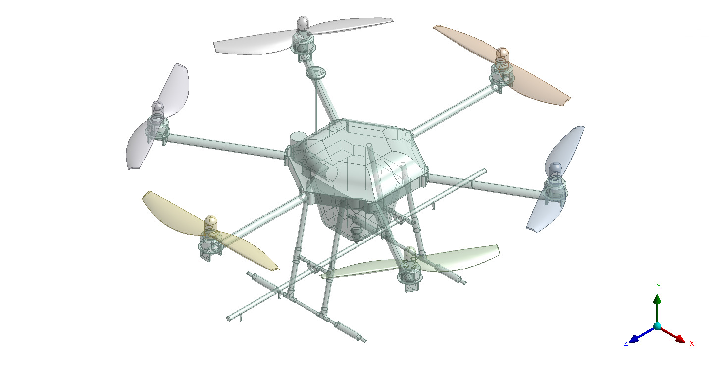 Hexacopter Spray drone solid CAD for CFD 3D model_5