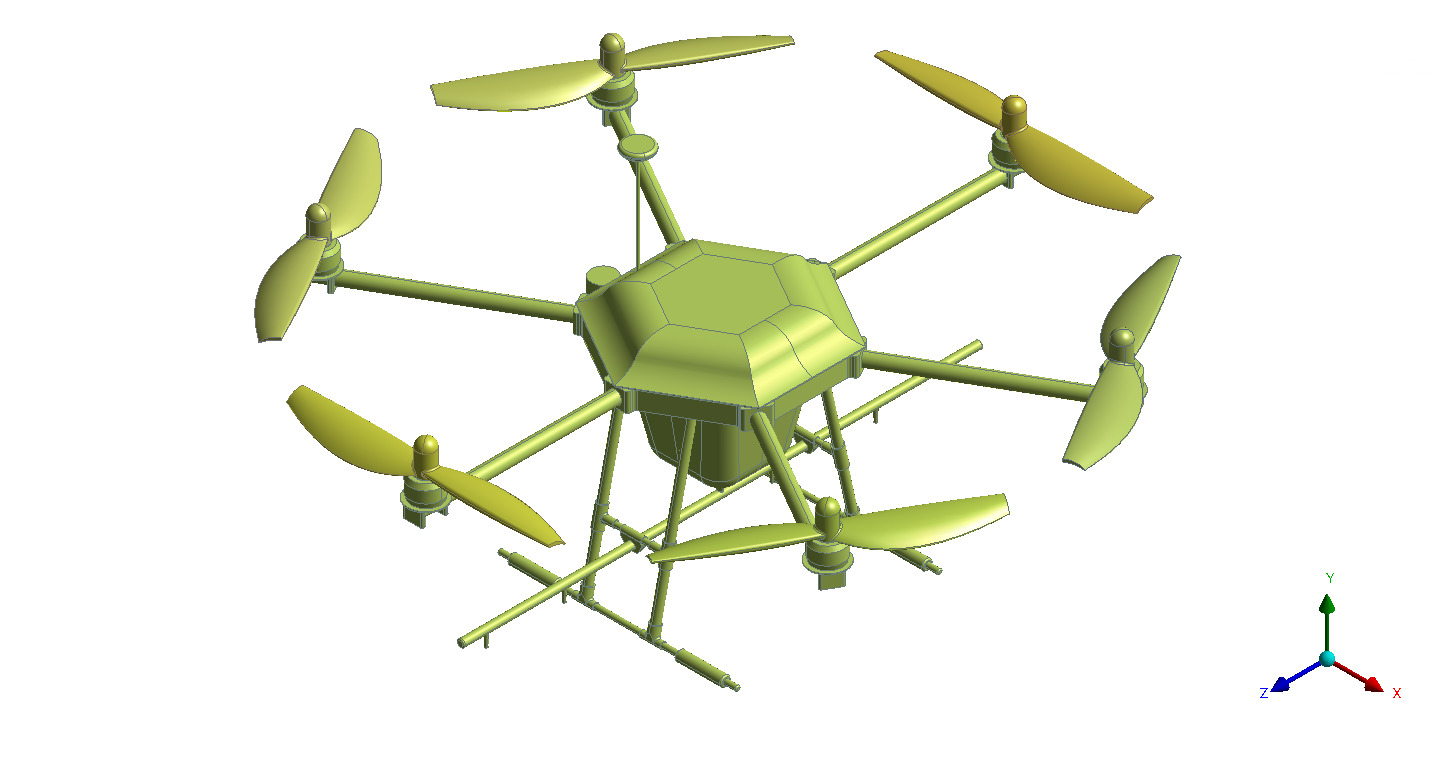 Hexacopter Spray drone solid CAD for CFD 3D model_6