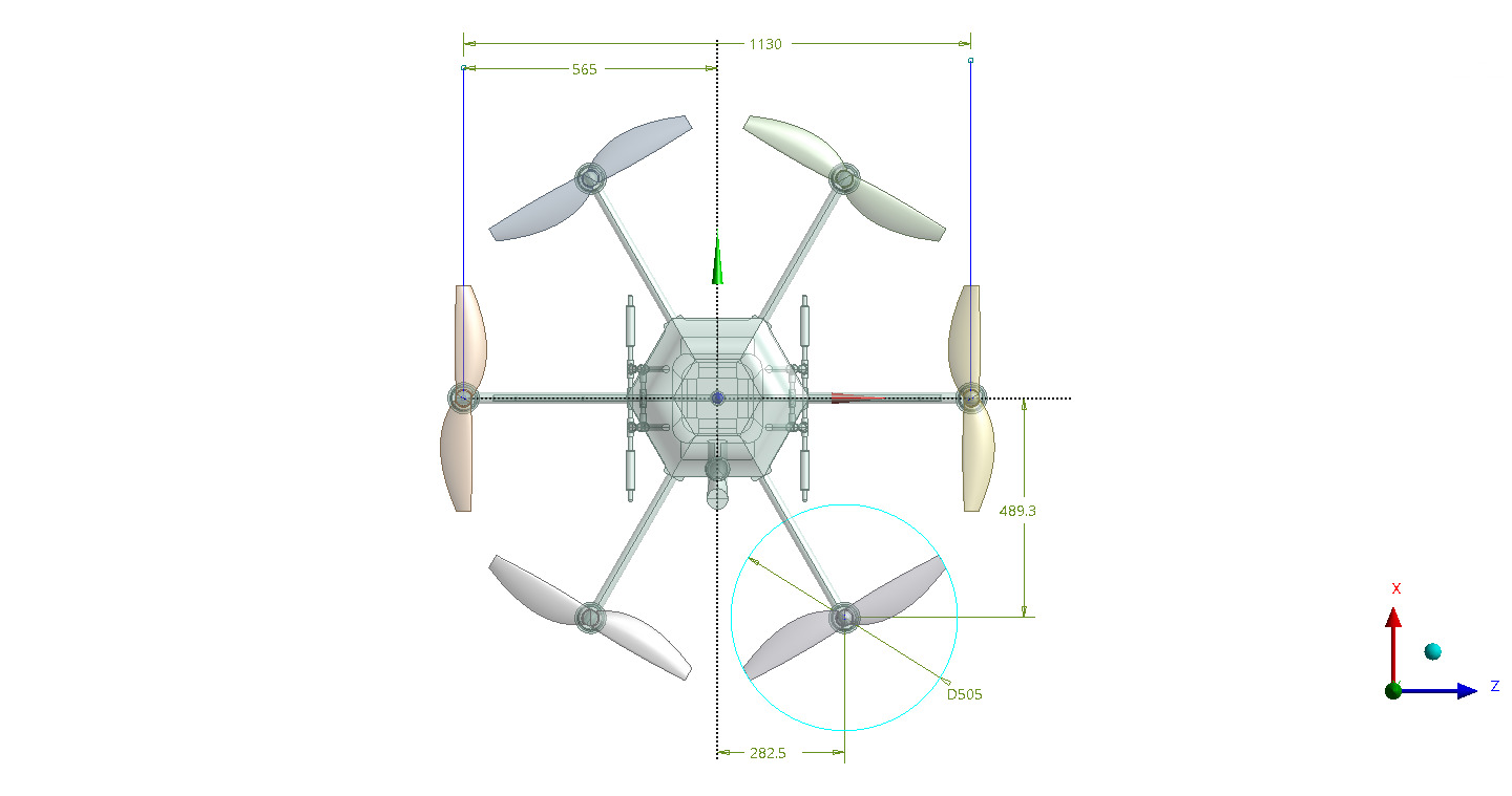 Hexacopter Spray drone solid CAD for CFD 3D model_3