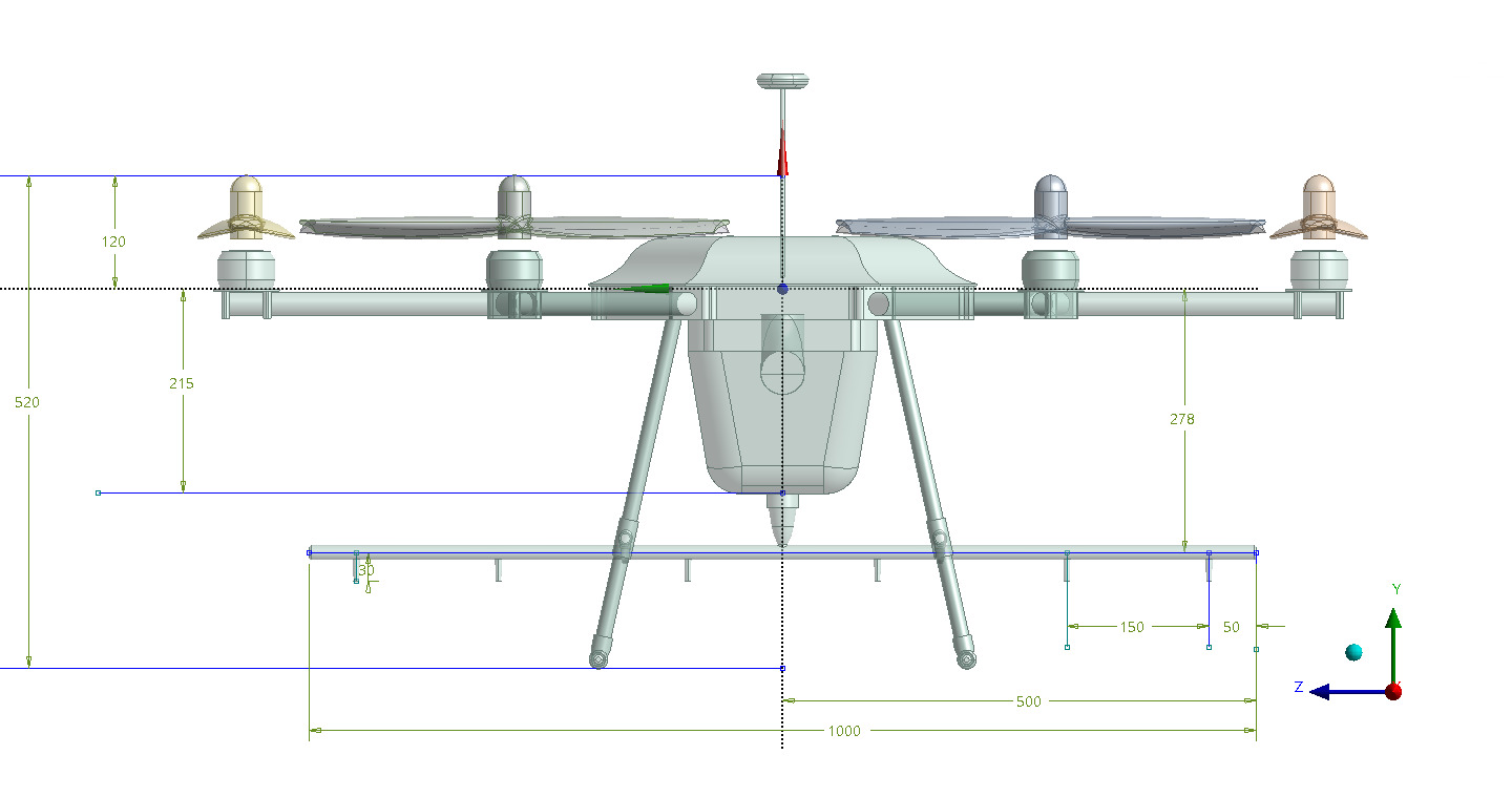 Hexacopter Spray drone solid CAD for CFD 3D model_2