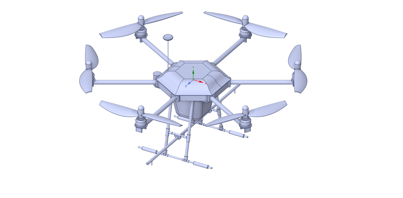Hexacopter Spray drone solid CAD for CFD 3D model_7