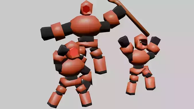 Low Poly Robot Enemy - Pack Rigged 3 Characters Game Ready Low-poly 3D model