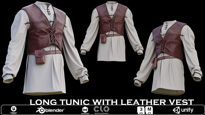 Long Tunic with Leather Vest 3D model Low-poly 3D model