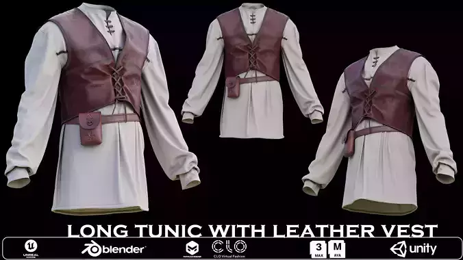 Long Tunic with Leather Vest 3D model