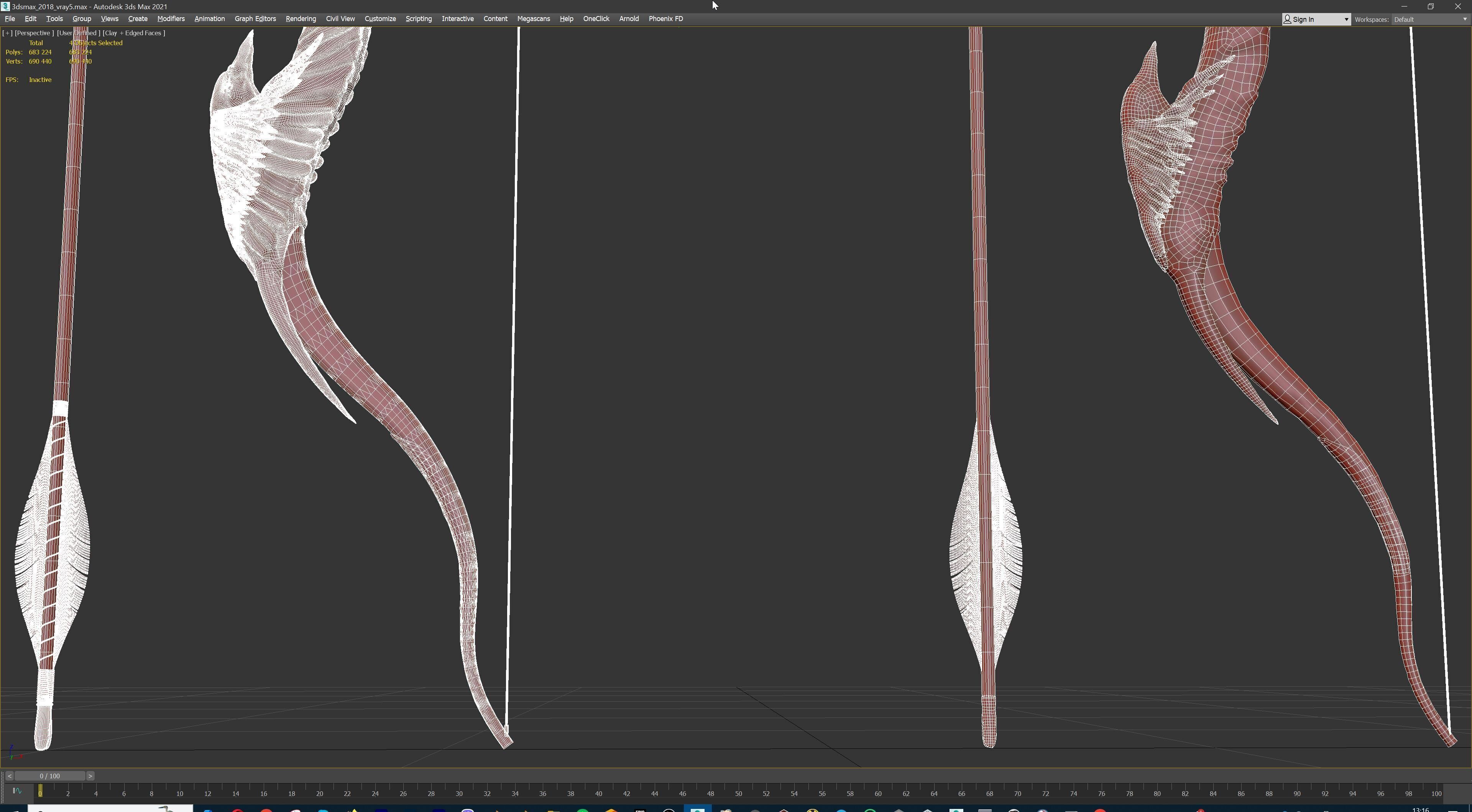 Fantasy Bow and Arrow Set High-poly and Game-Ready Low-poly 3D model_104