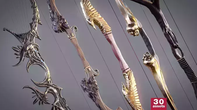 Fantasy Bow and Arrow Set High-poly and Game-Ready Low-poly 3D model Fantasy Bow and Arrow Set High-poly and Game-Ready Low-poly 3D model