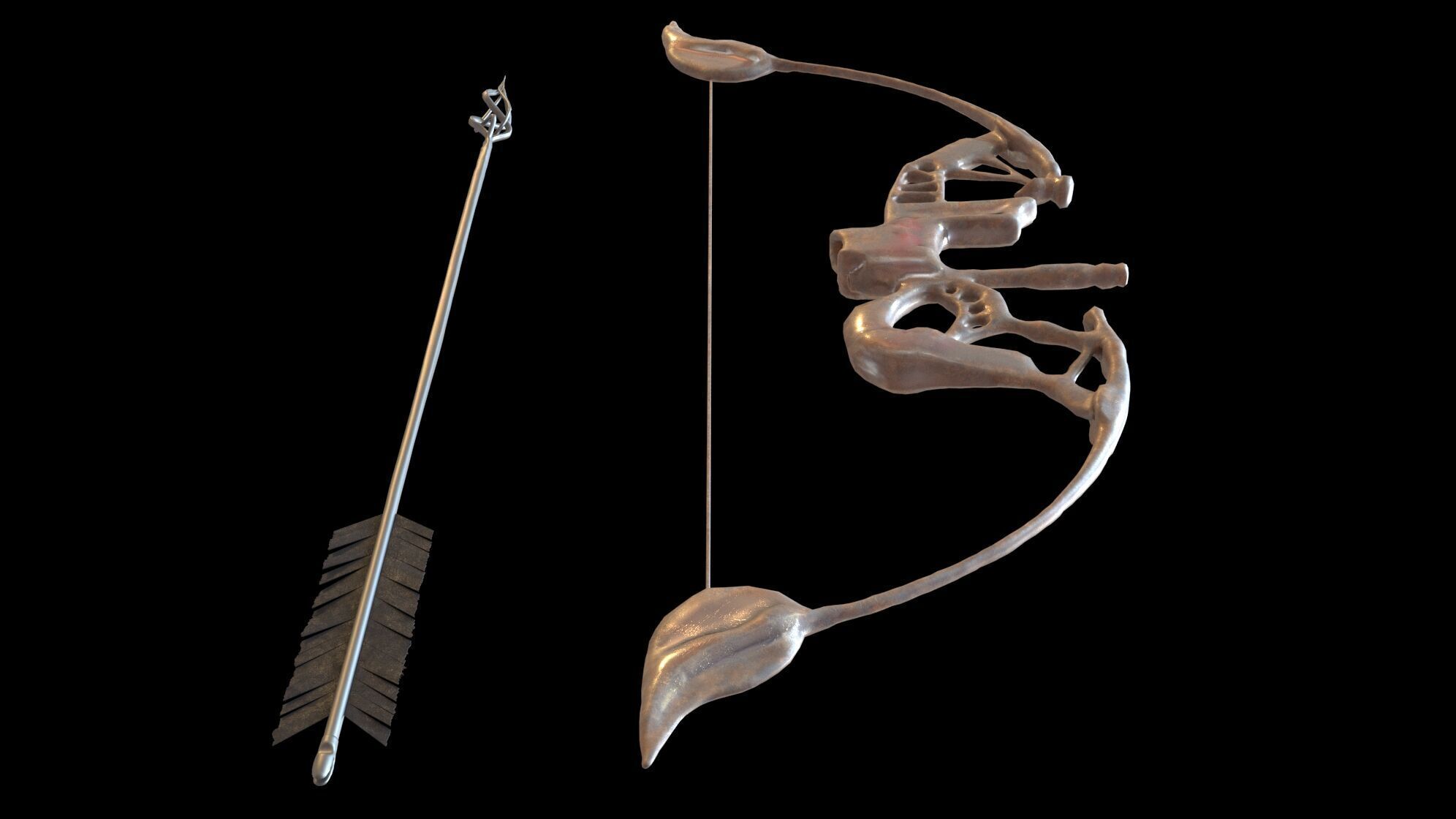 Fantasy Bow and Arrow Set High-poly and Game-Ready Low-poly 3D model_50