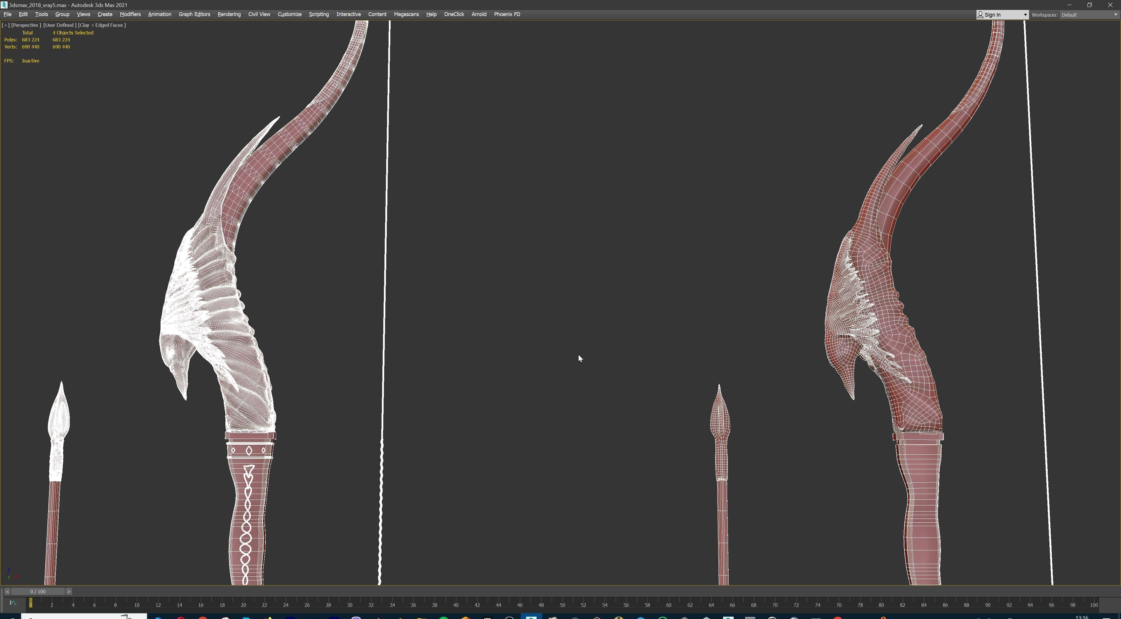 Fantasy Bow and Arrow Set High-poly and Game-Ready Low-poly 3D model_100