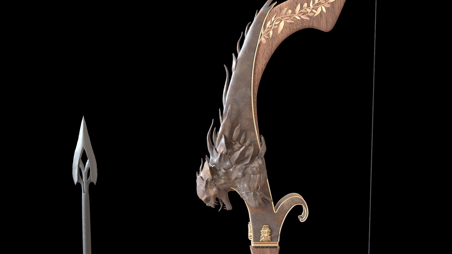 Fantasy Bow and Arrow Set High-poly and Game-Ready Low-poly 3D model_35