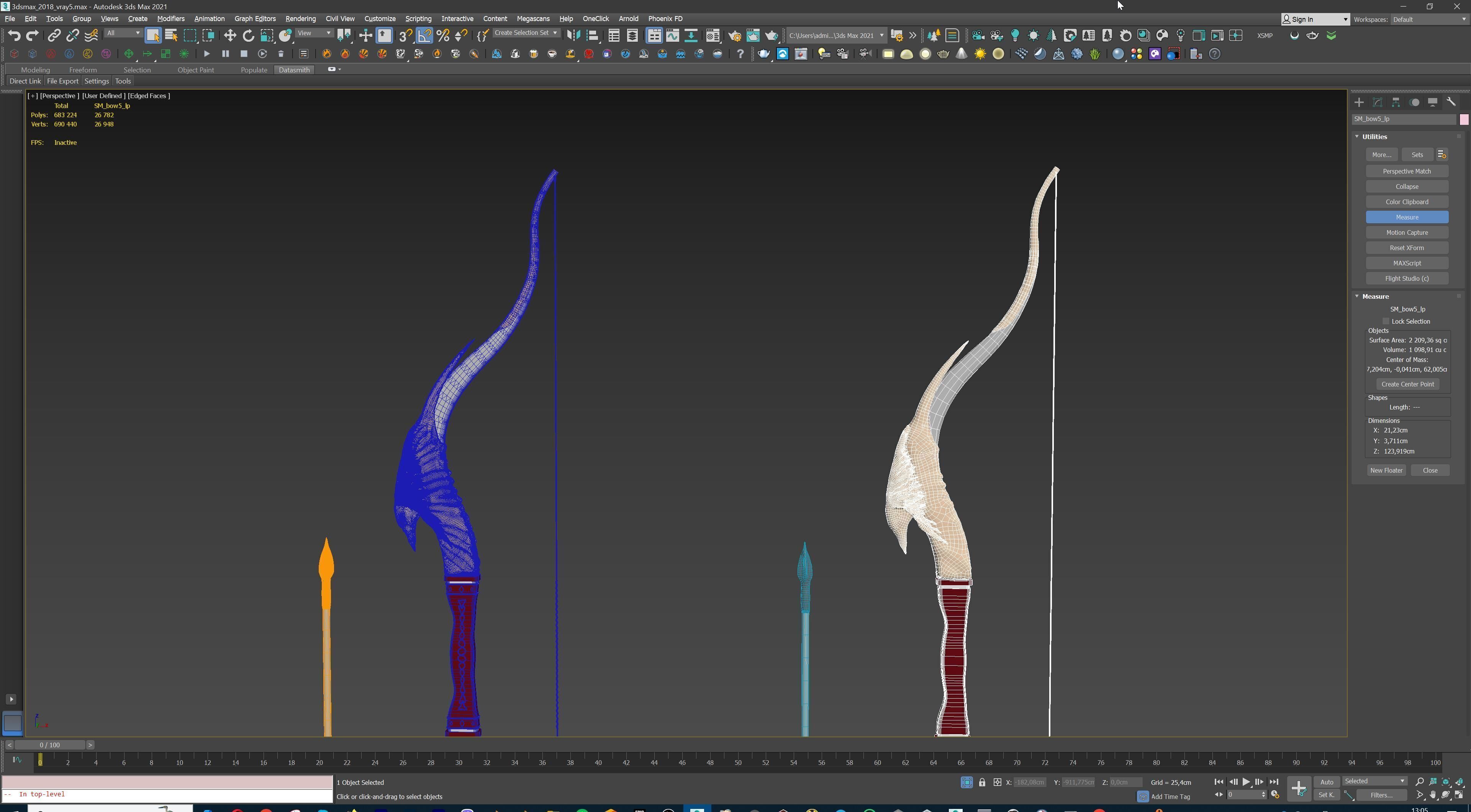 Fantasy Bow and Arrow Set High-poly and Game-Ready Low-poly 3D model_70