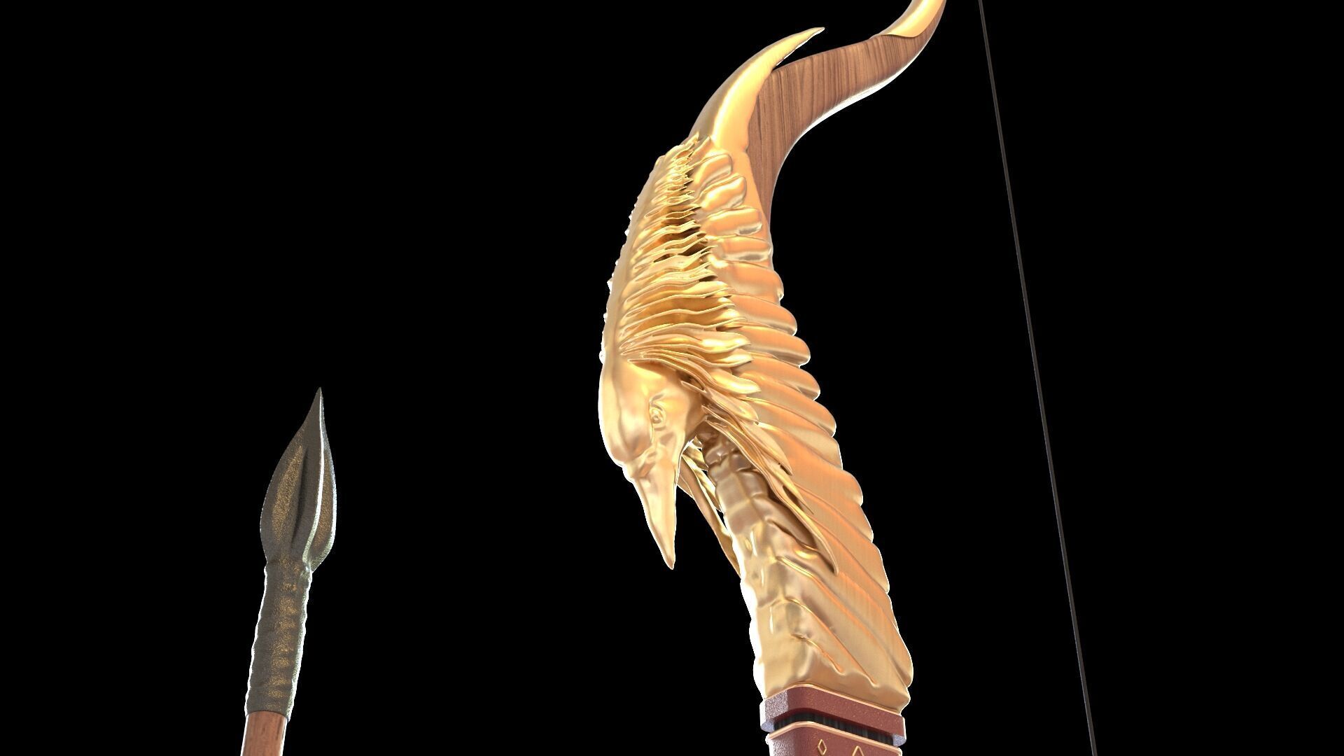 Fantasy Bow and Arrow Set High-poly and Game-Ready Low-poly 3D model_30