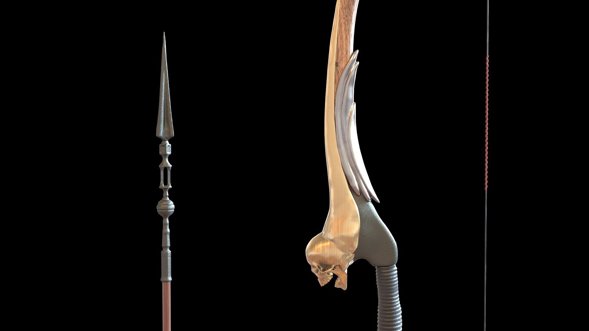 Fantasy Bow and Arrow Set High-poly and Game-Ready Low-poly 3D model_21