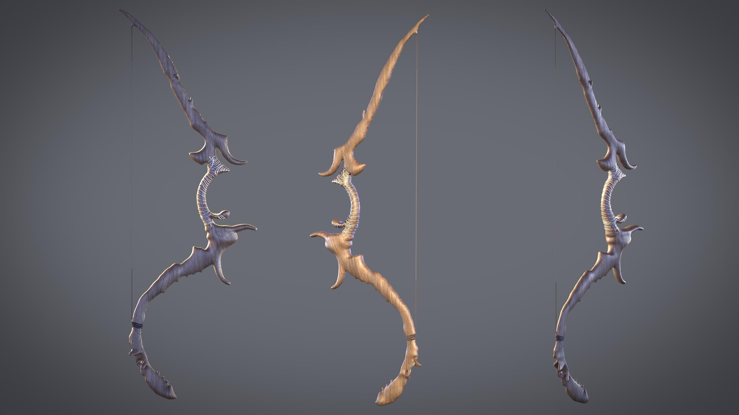 Fantasy Bow and Arrow Set High-poly and Game-Ready Low-poly 3D model_62