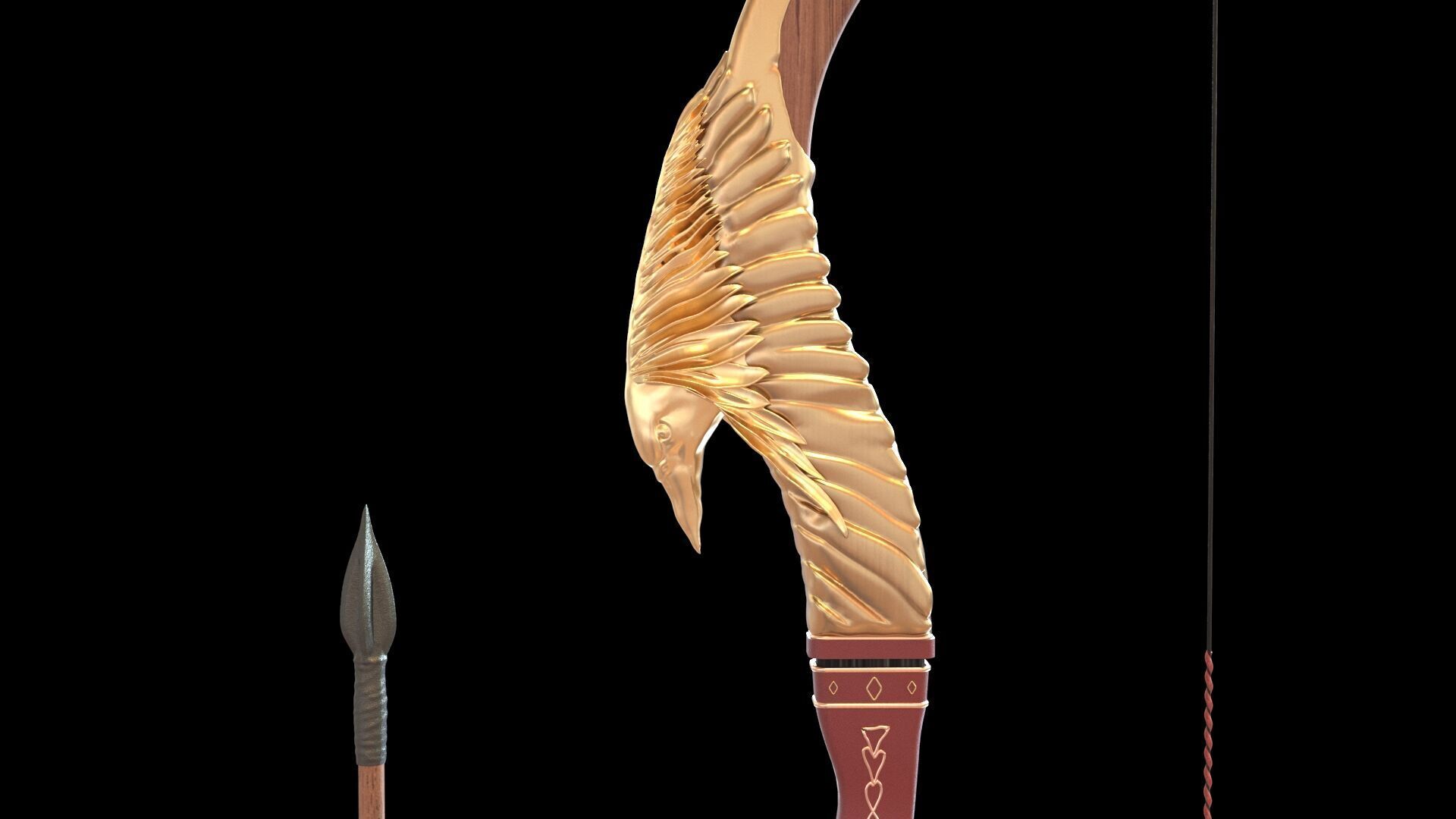 Fantasy Bow and Arrow Set High-poly and Game-Ready Low-poly 3D model_27