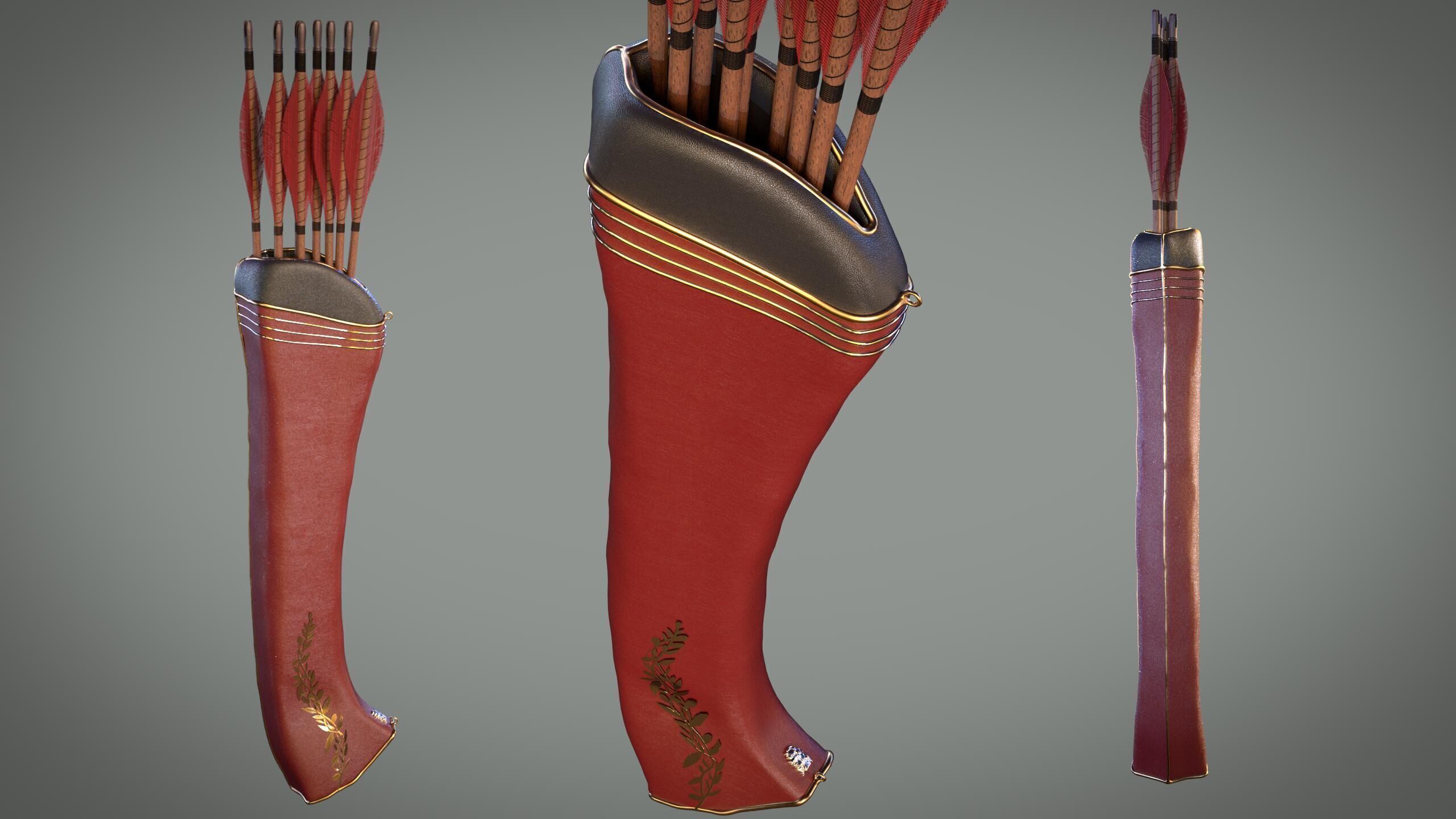 Fantasy Bow and Arrow Set High-poly and Game-Ready Low-poly 3D model_56
