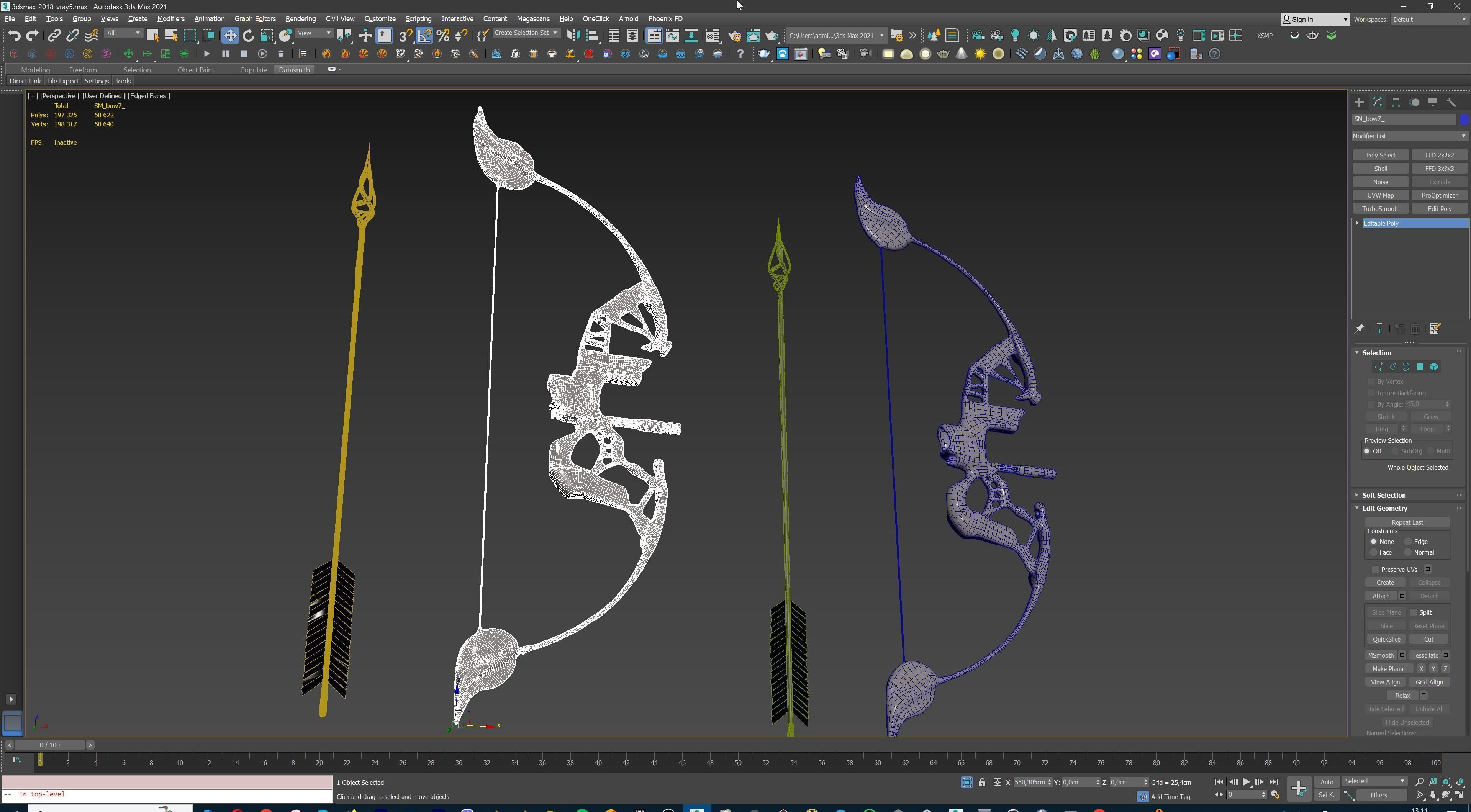 Fantasy Bow and Arrow Set High-poly and Game-Ready Low-poly 3D model_91