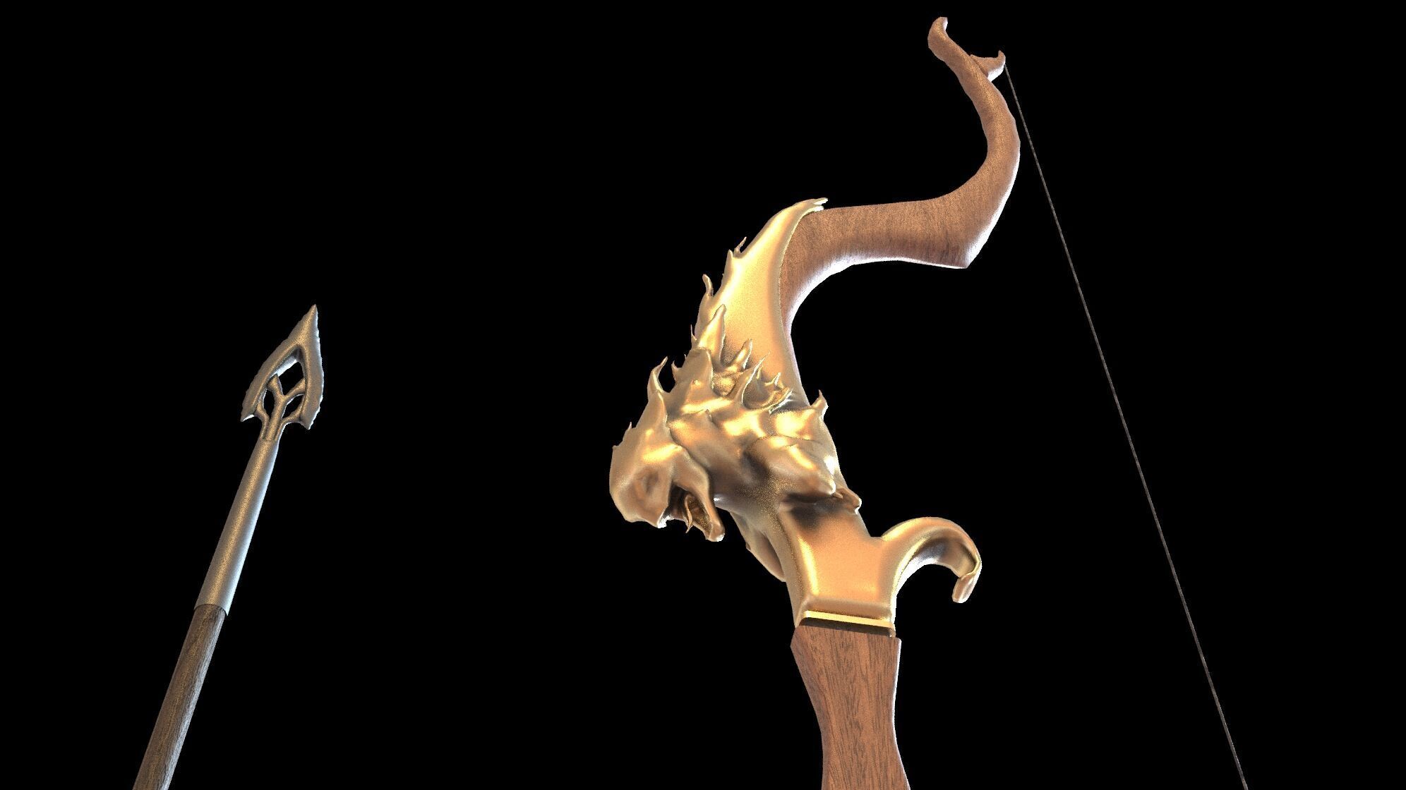 Fantasy Bow and Arrow Set High-poly and Game-Ready Low-poly 3D model_36