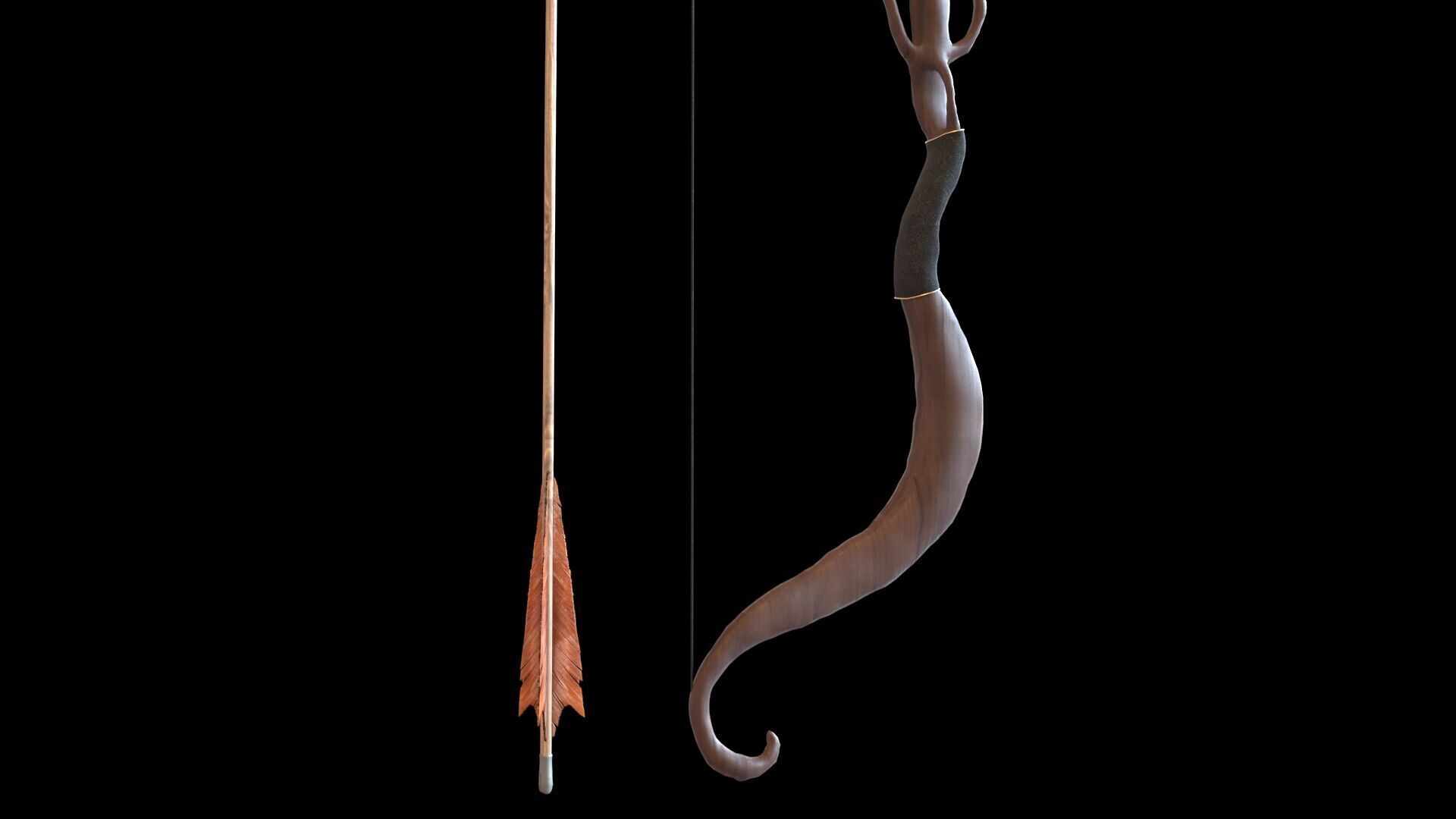 Fantasy Bow and Arrow Set High-poly and Game-Ready Low-poly 3D model_19