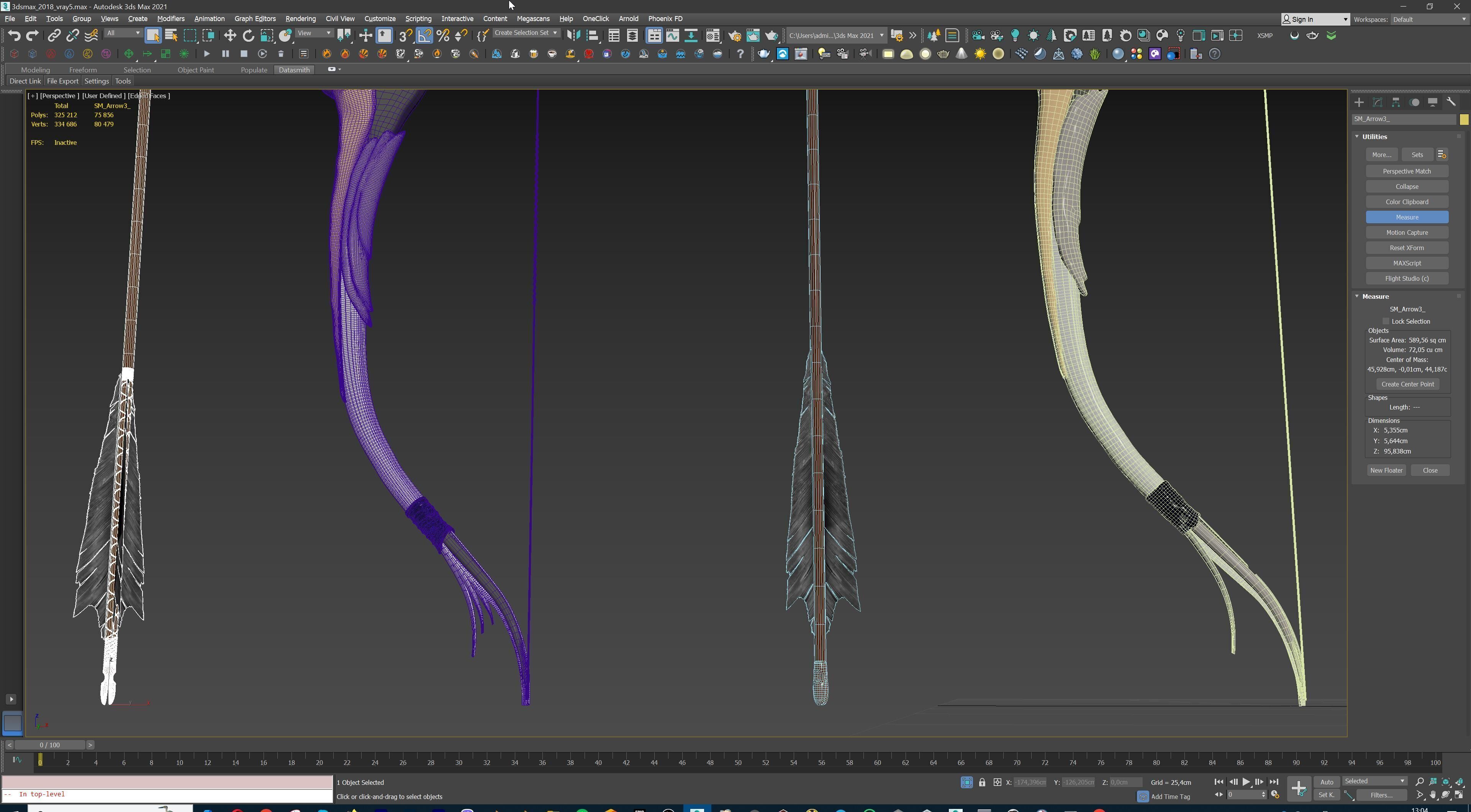 Fantasy Bow and Arrow Set High-poly and Game-Ready Low-poly 3D model_82