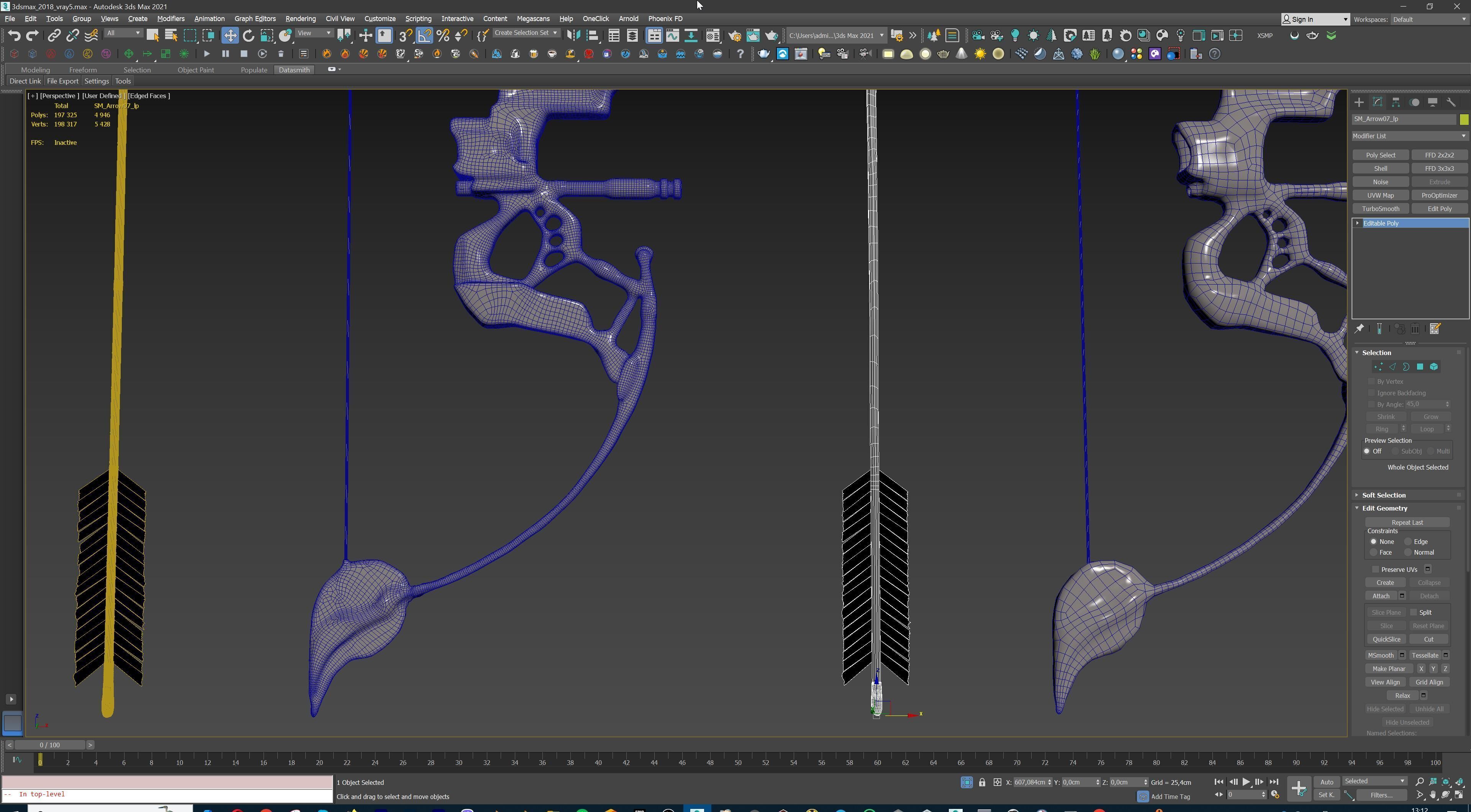 Fantasy Bow and Arrow Set High-poly and Game-Ready Low-poly 3D model_94