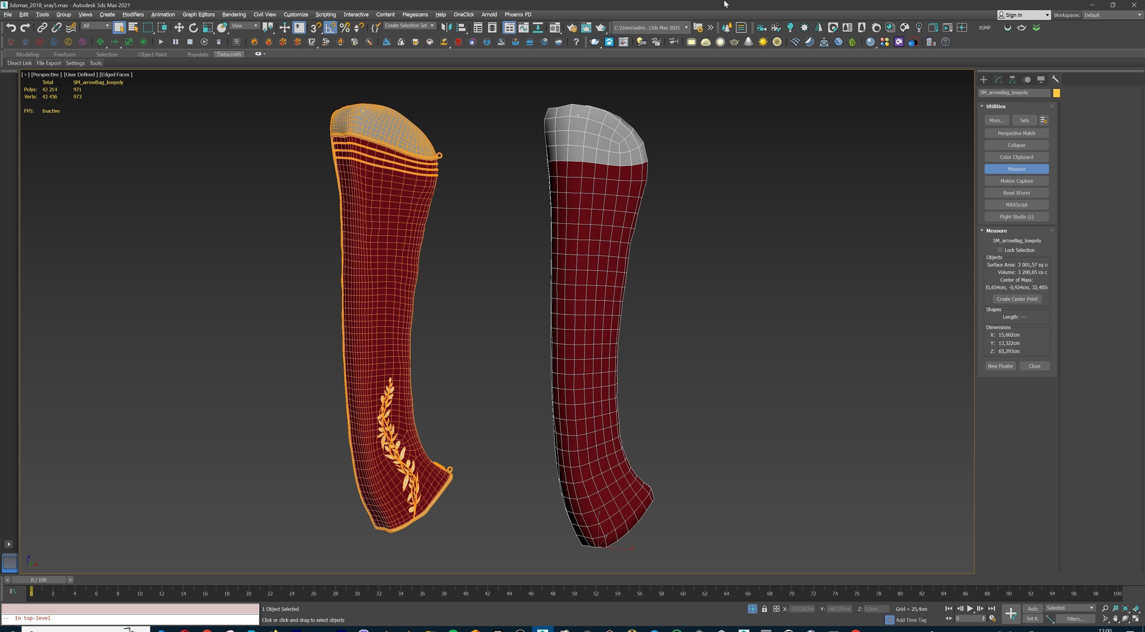 Fantasy Bow and Arrow Set High-poly and Game-Ready Low-poly 3D model_68