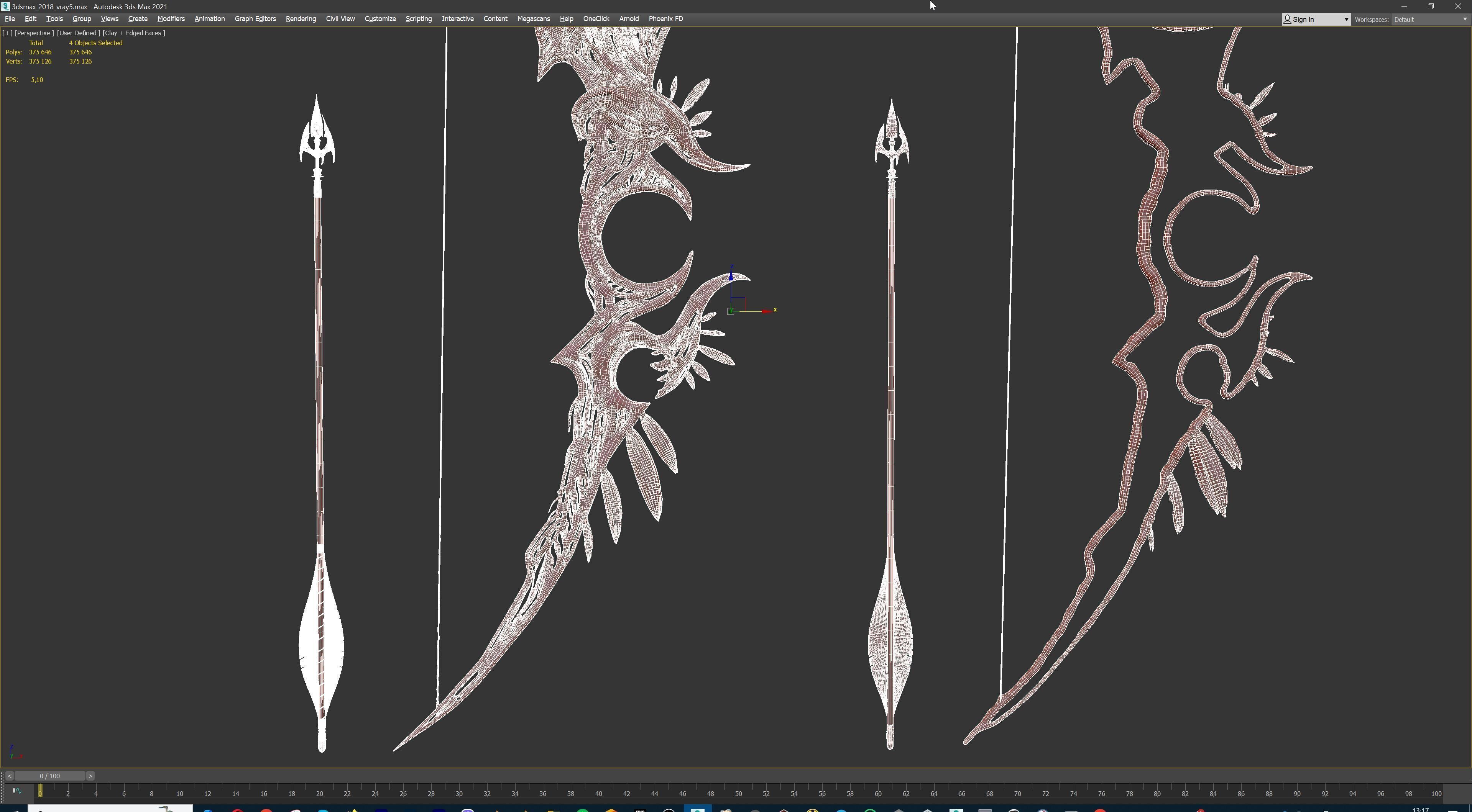 Fantasy Bow and Arrow Set High-poly and Game-Ready Low-poly 3D model_109