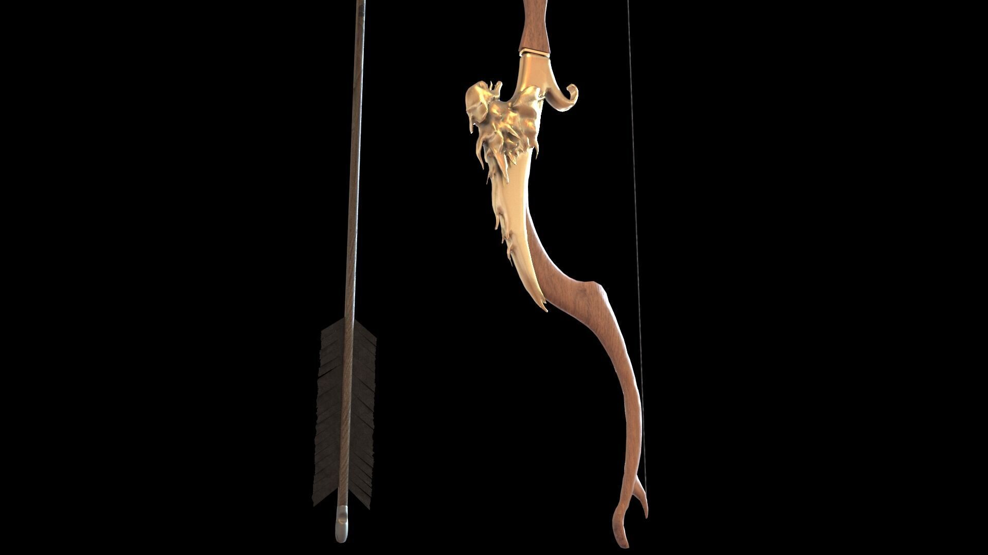 Fantasy Bow and Arrow Set High-poly and Game-Ready Low-poly 3D model_37