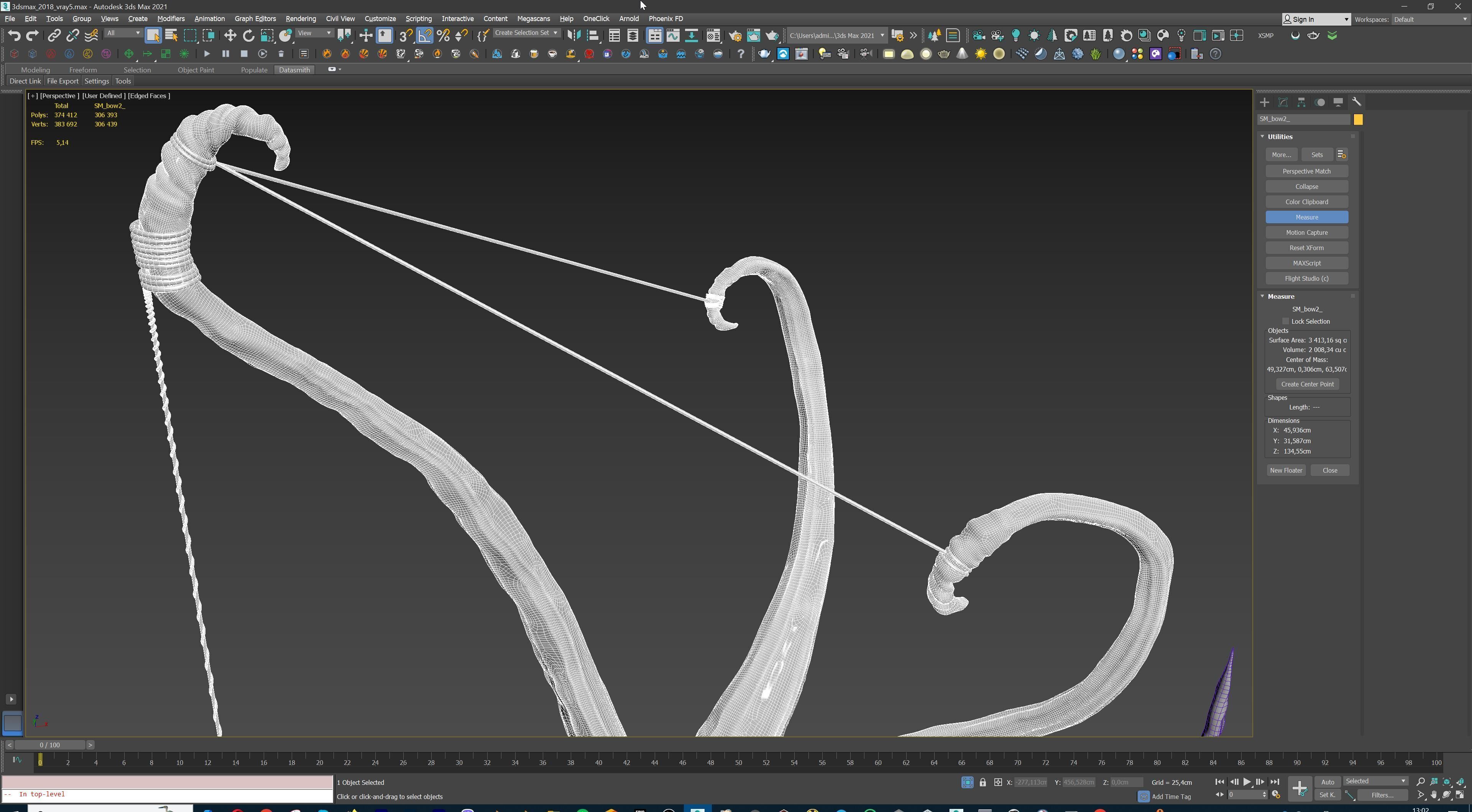 Fantasy Bow and Arrow Set High-poly and Game-Ready Low-poly 3D model_69