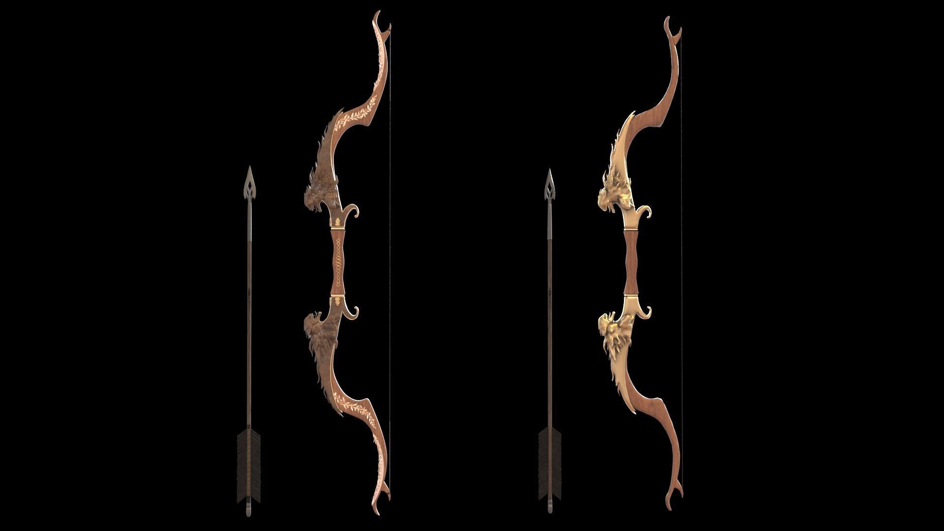 Fantasy Bow and Arrow Set High-poly and Game-Ready Low-poly 3D model_31