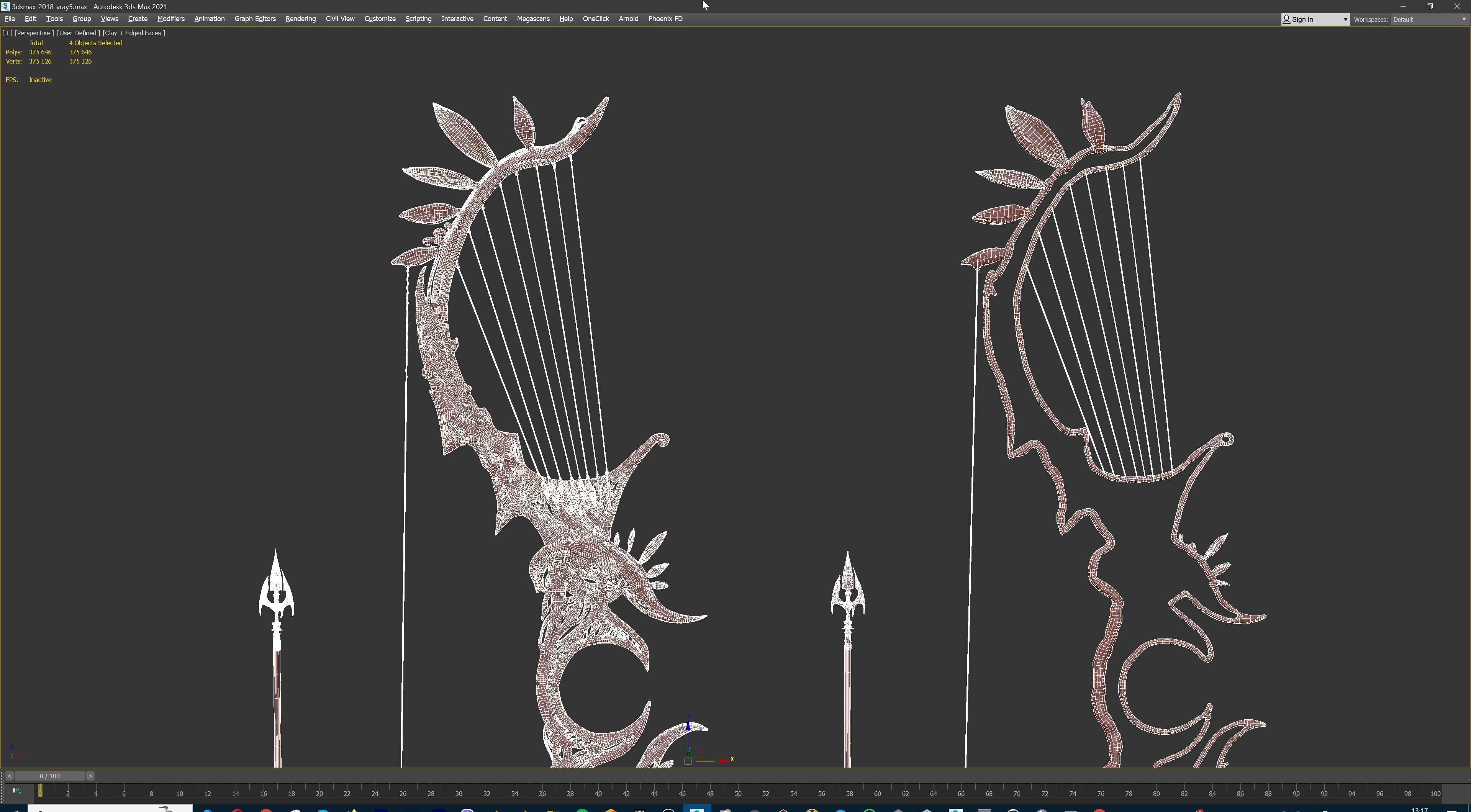 Fantasy Bow and Arrow Set High-poly and Game-Ready Low-poly 3D model_108