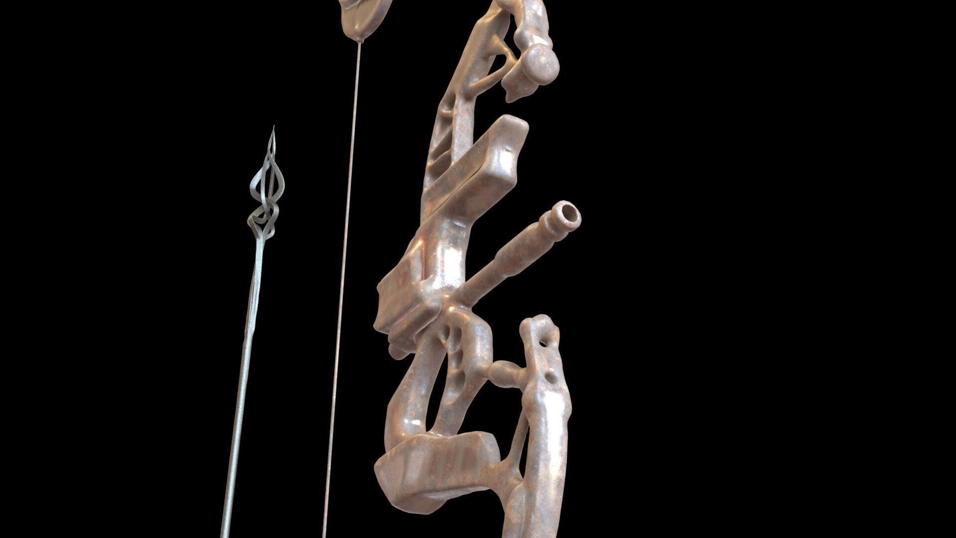 Fantasy Bow and Arrow Set High-poly and Game-Ready Low-poly 3D model_47